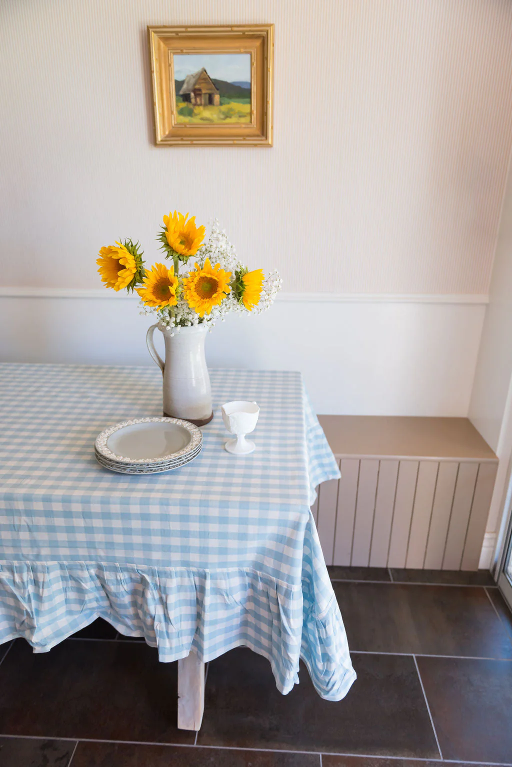 Blue Ruffled Gingham Tablecloth - Image 6
