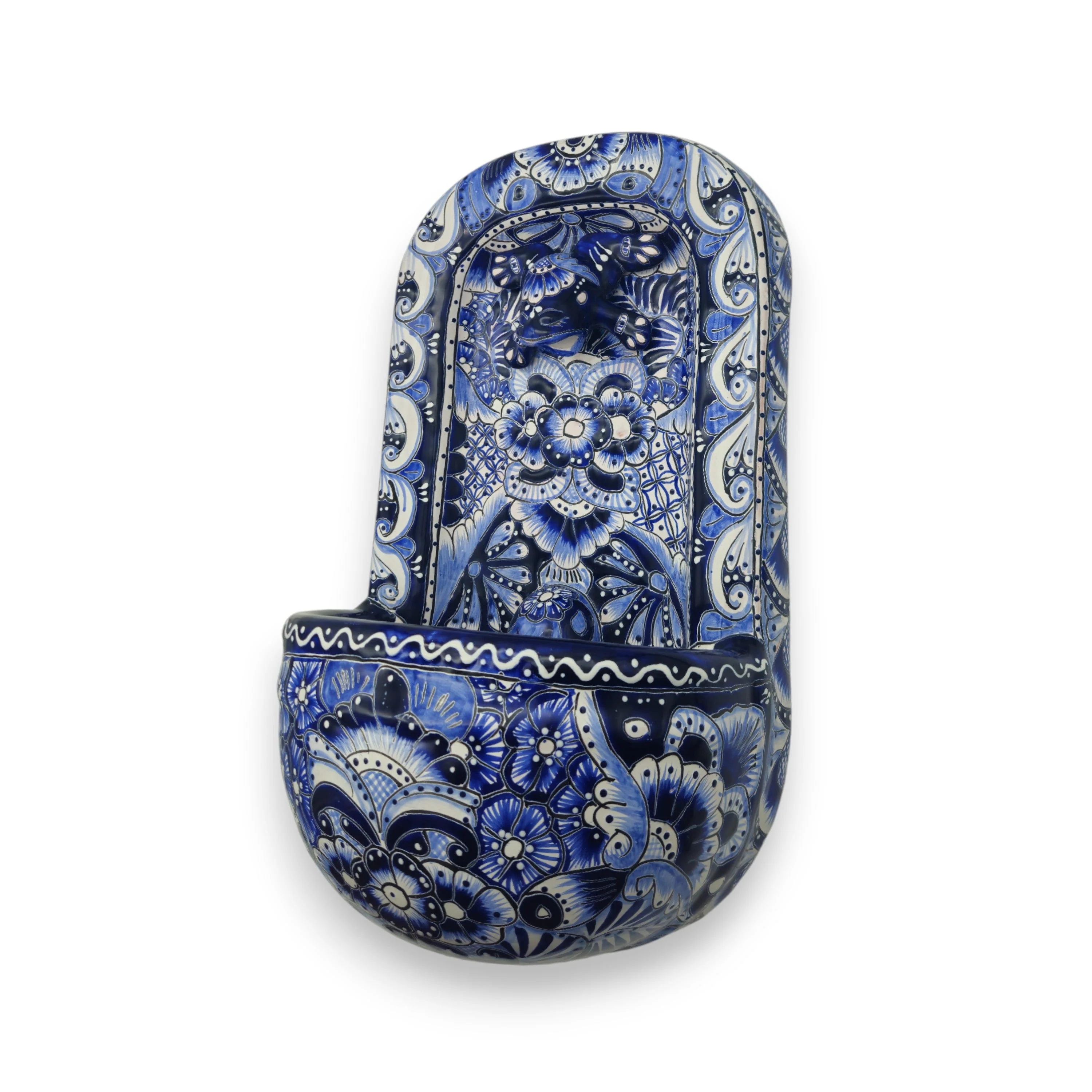 Blue & White Talavera Wall Fountain | Handcrafted Mexican Ceramic - Image 5