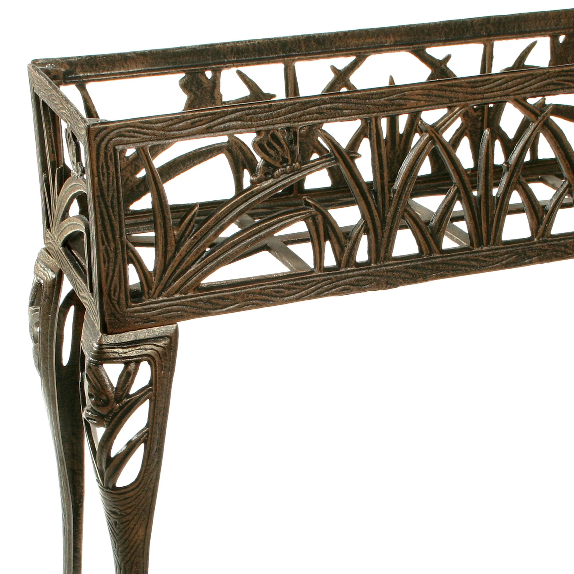 Cast Aluminum Antique Bronze Butterfly Rectangular Metal Plant Stand - Image 3