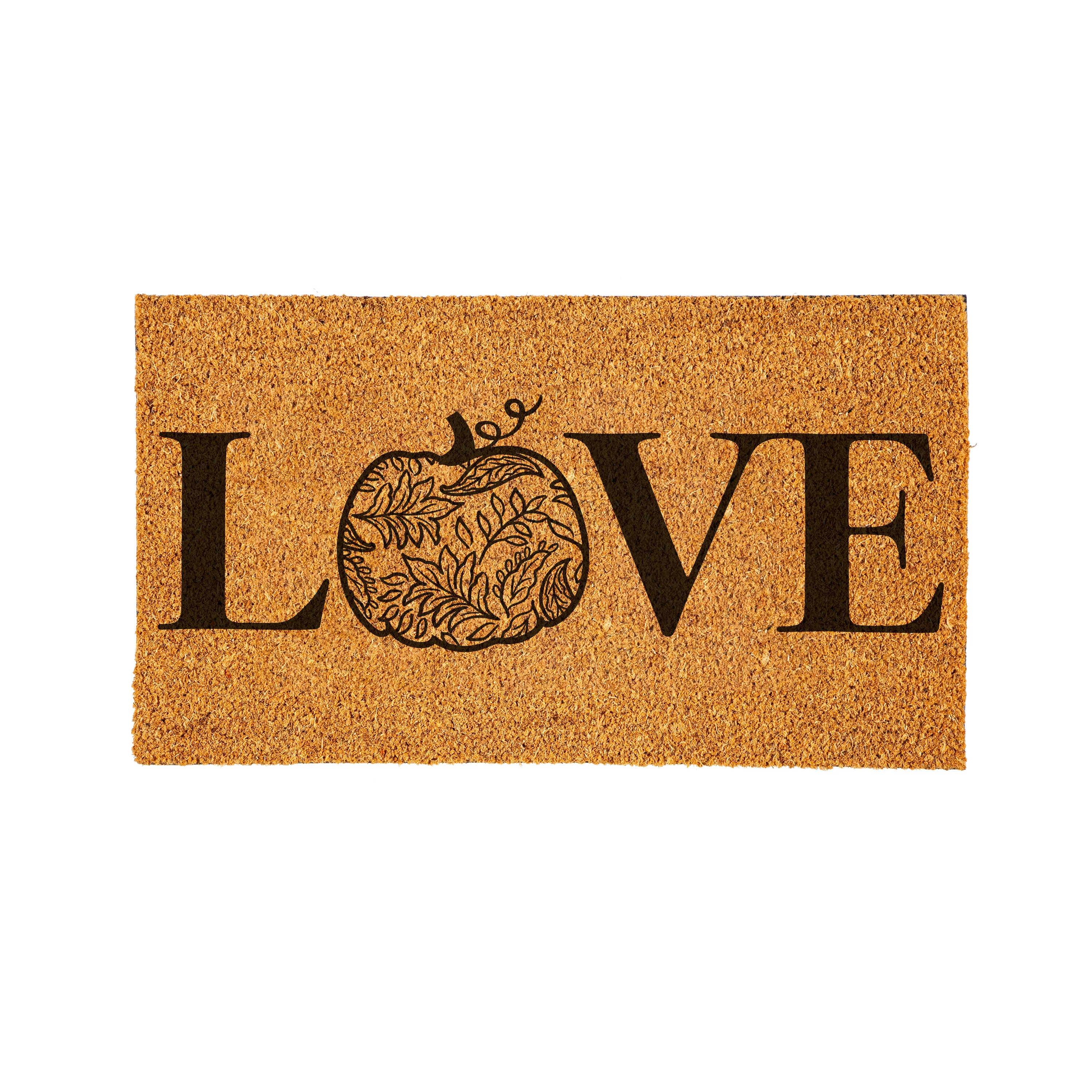 Harvest Blossom Jacobean Pumpkin Coir Mat, "Love", 28"x16” - Image 2