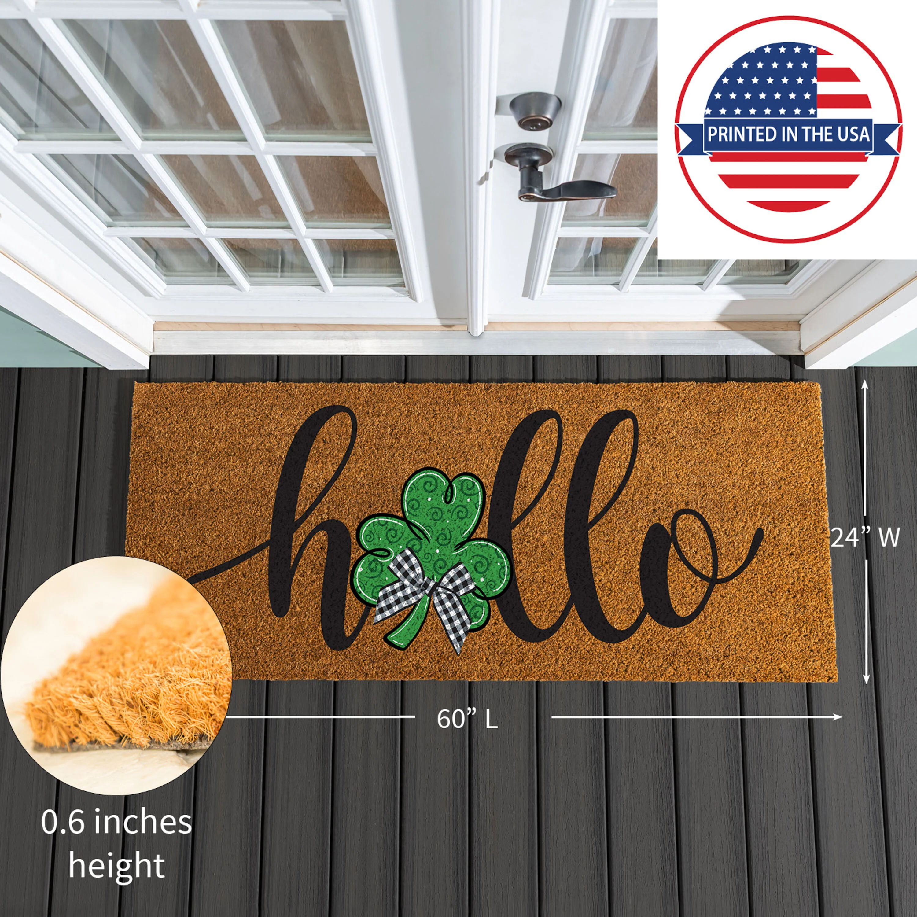 Hello Shamrock Extra Large Coir Mat, 60"x24" - Image 2