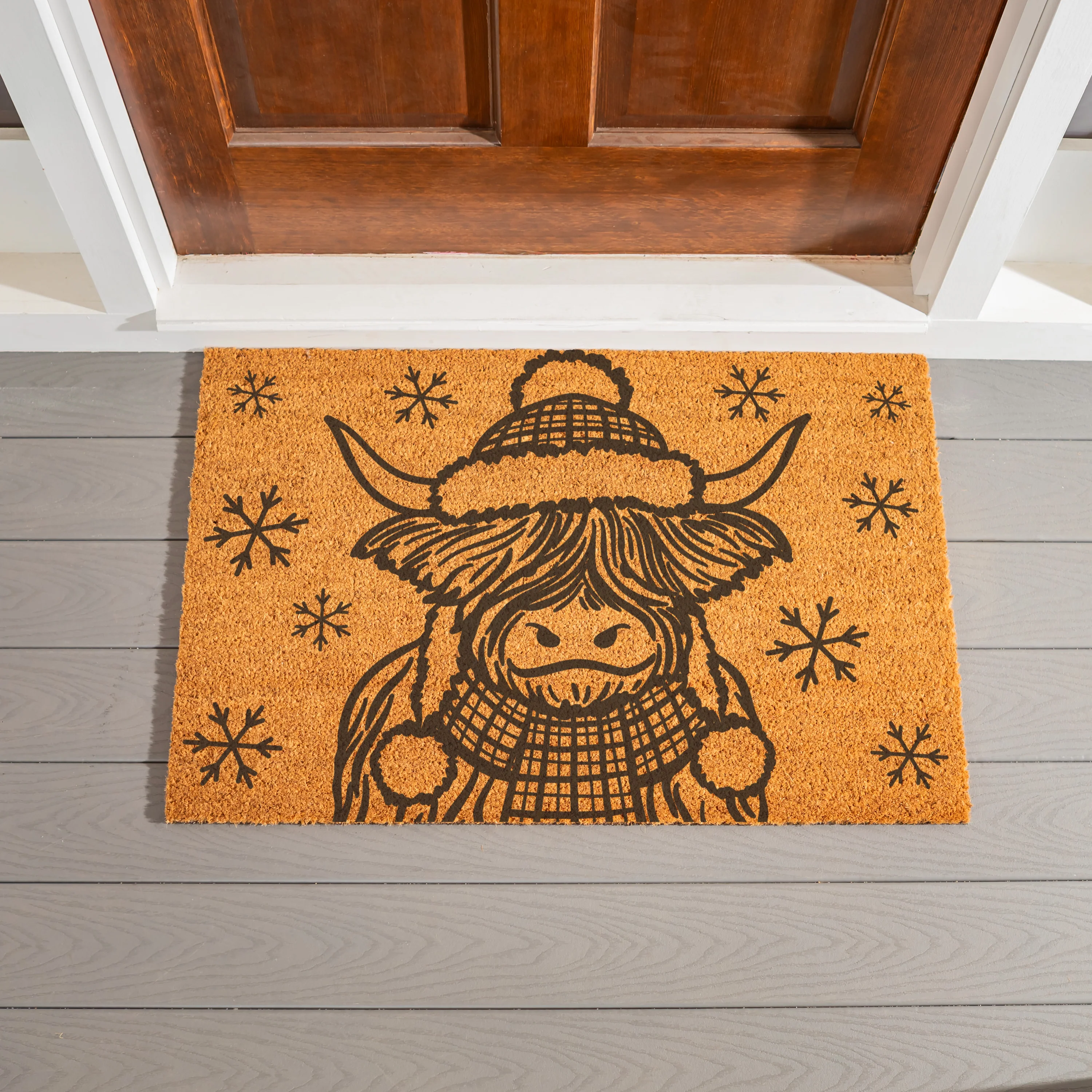 Holly Homestead Highland Cow Coir Mat, 36"x24”