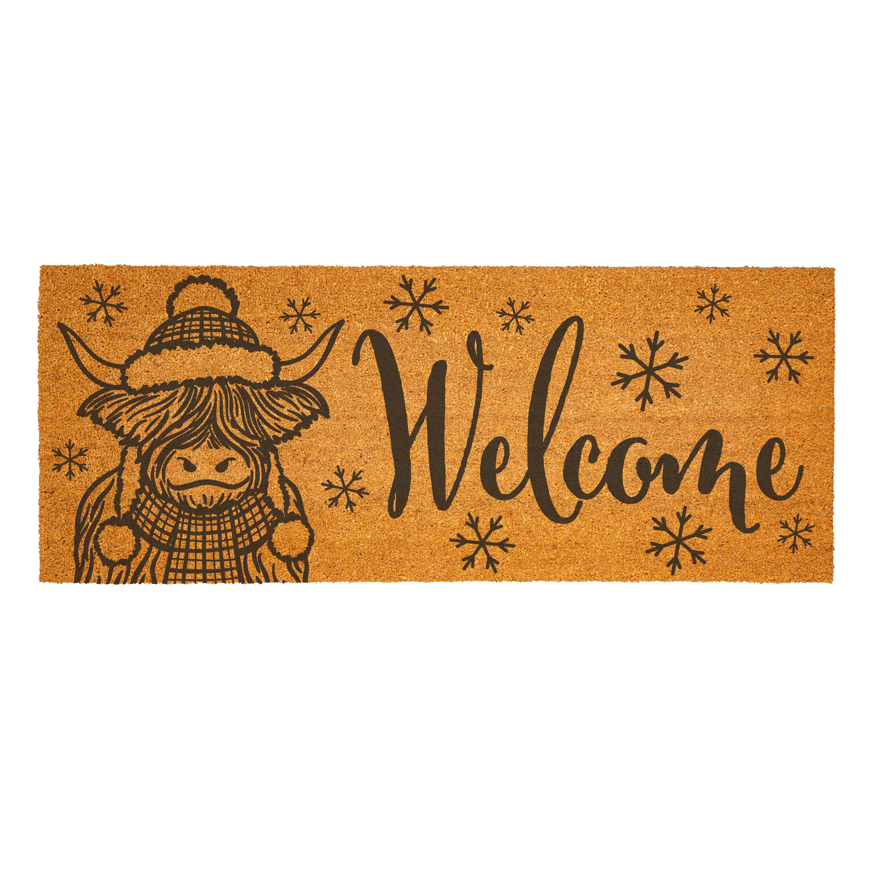 Holly Homestead Highland Cow Coir Mat, "Welcome", 60"x24” - Image 2