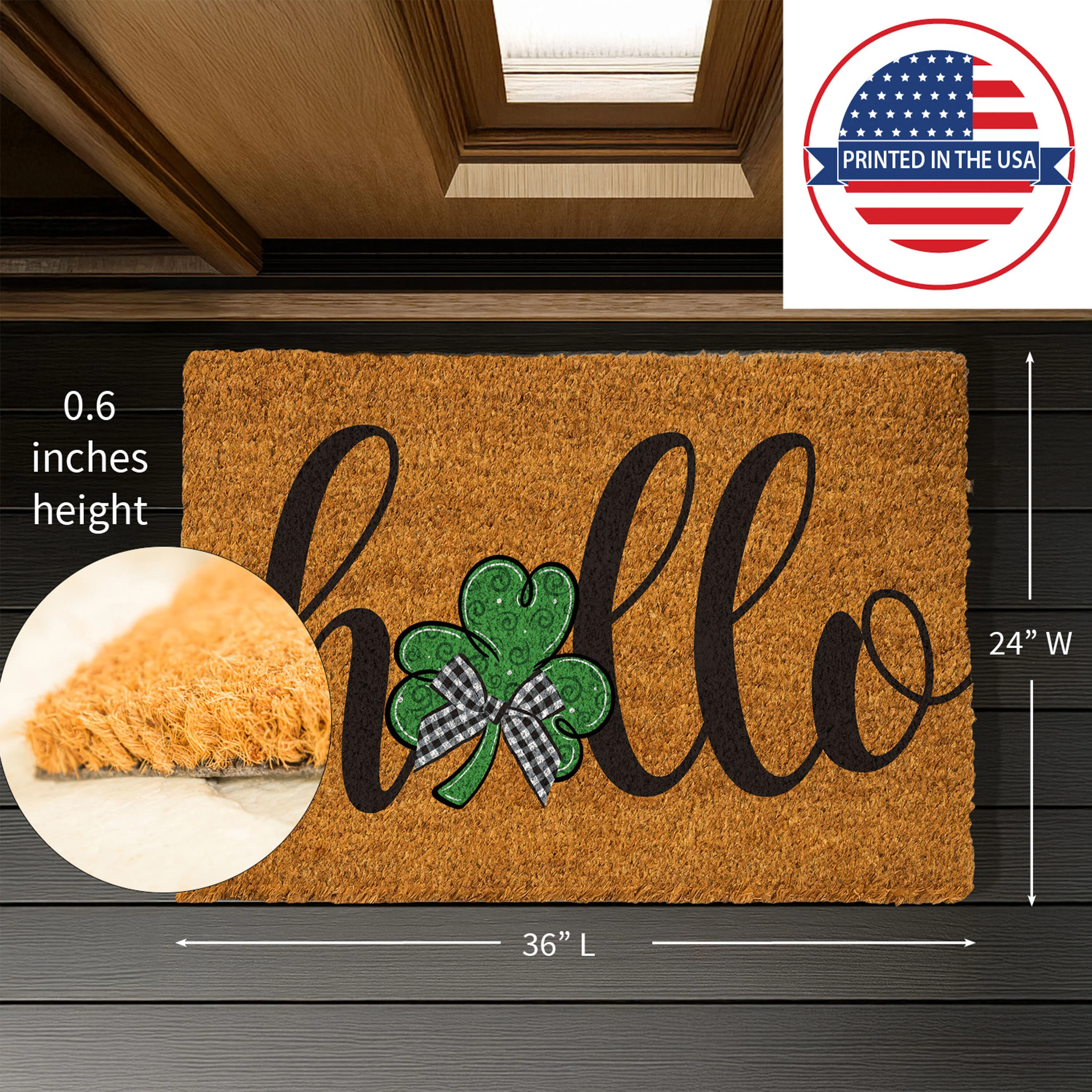 Hello Shamrock Large Coir Mat, 36"x24" - Image 2