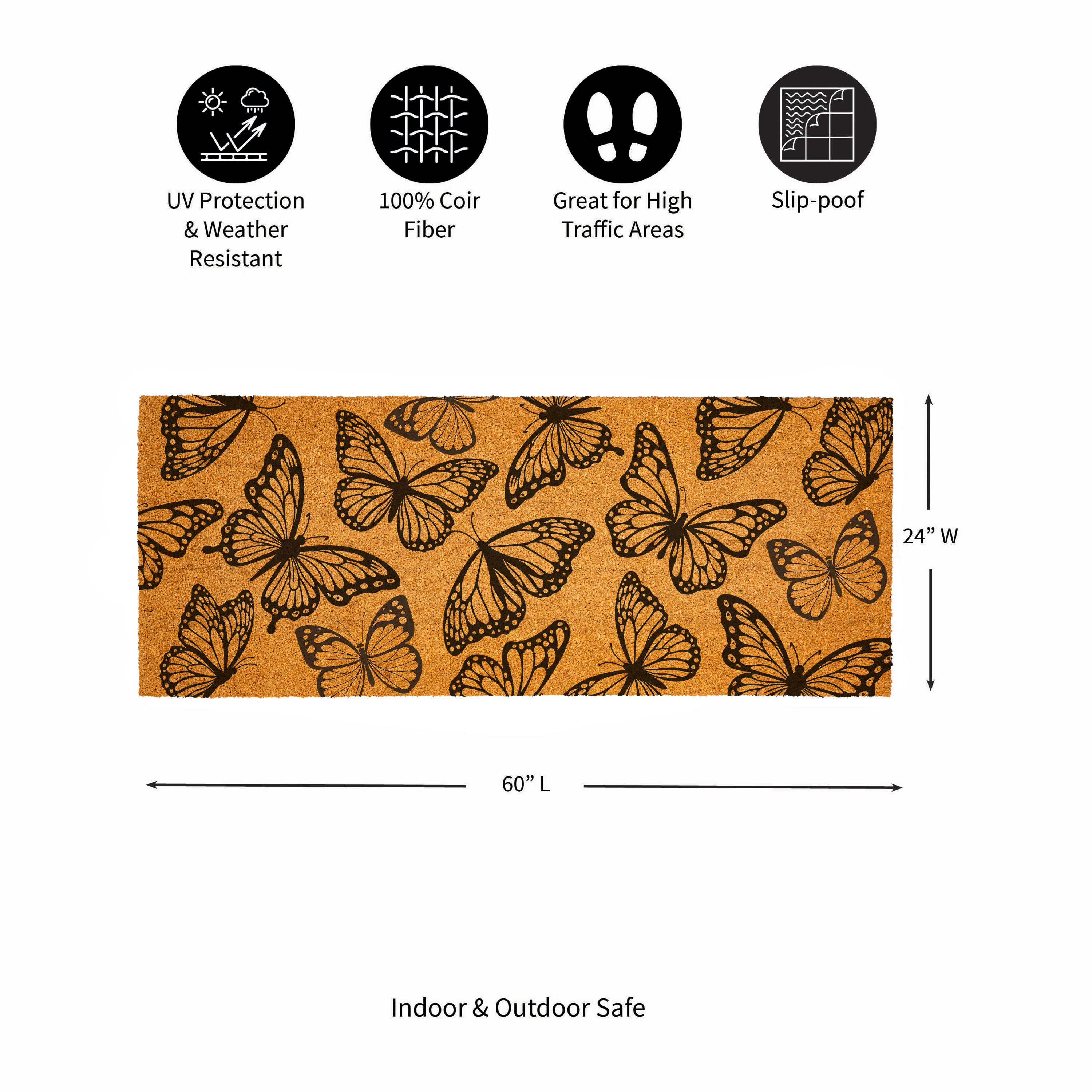 Grateful Gatherings Monarch Butterfly  Coir Mat, 60"x24" - Image 3