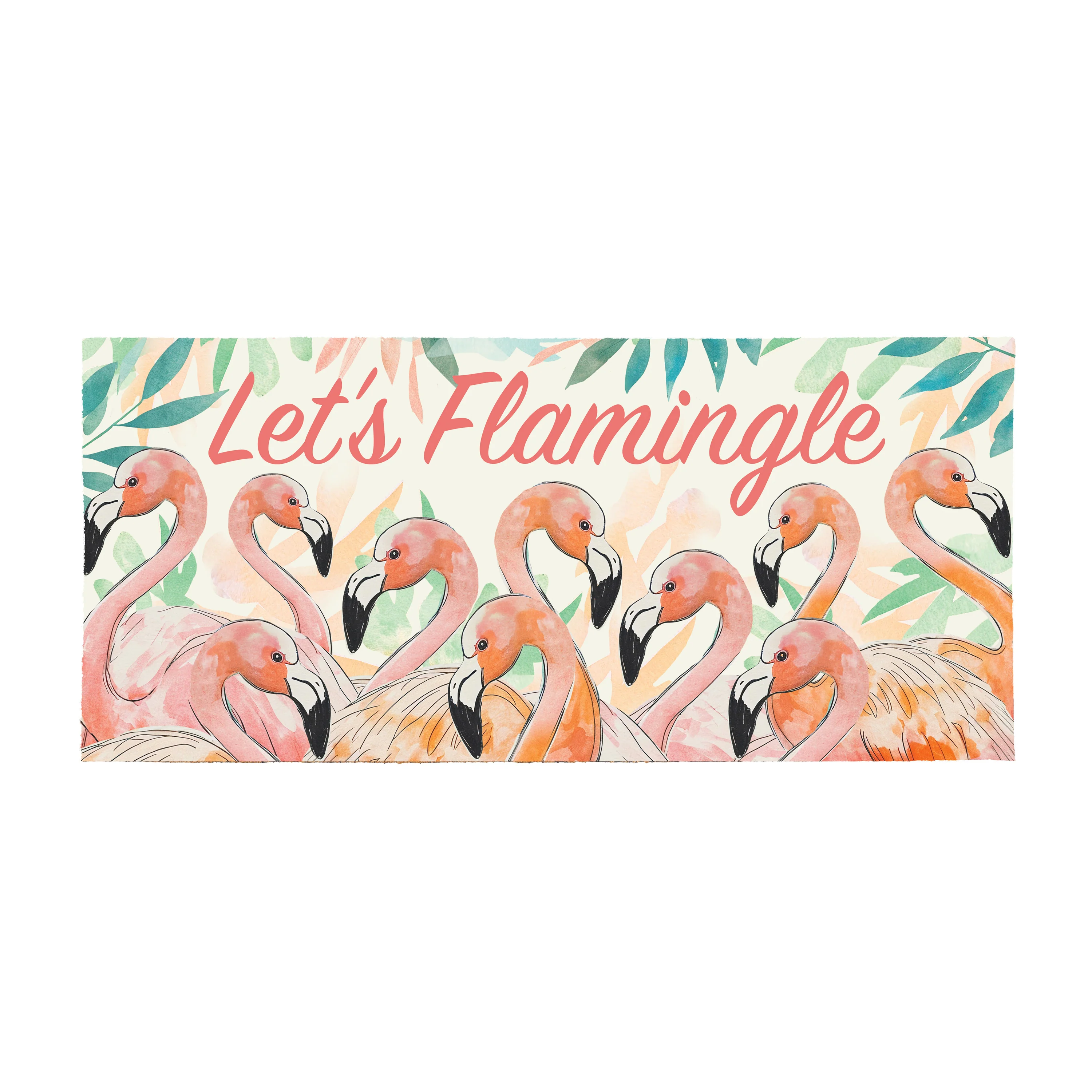 Palm Beach Flamingo Flocked Coir Sassafras Switch Mat, "Let's Flamingle", 22"x10" - Image 2