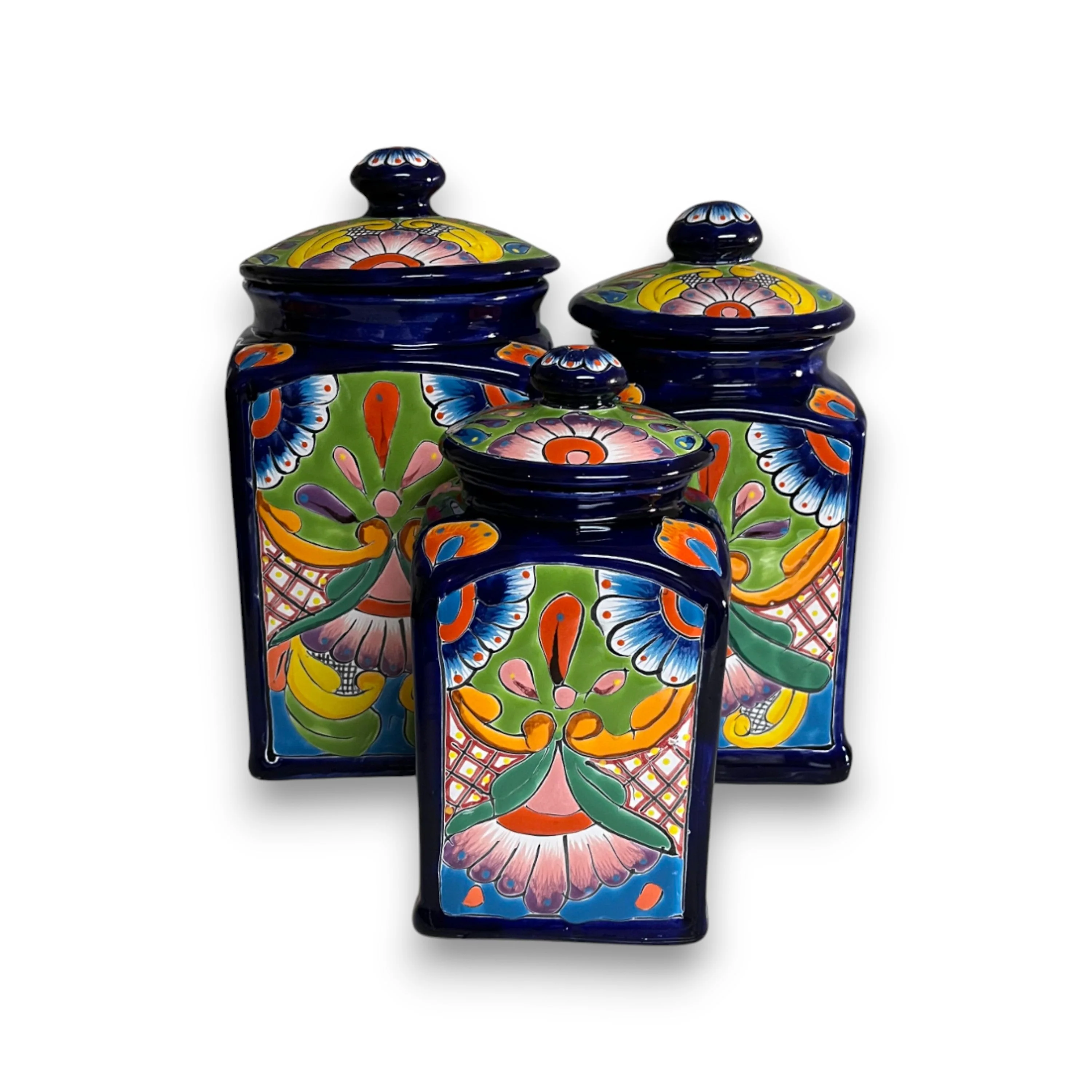 Cobalt Blue Talavera Canister Trio | Mexican Hand-Painted Storage - Image 5
