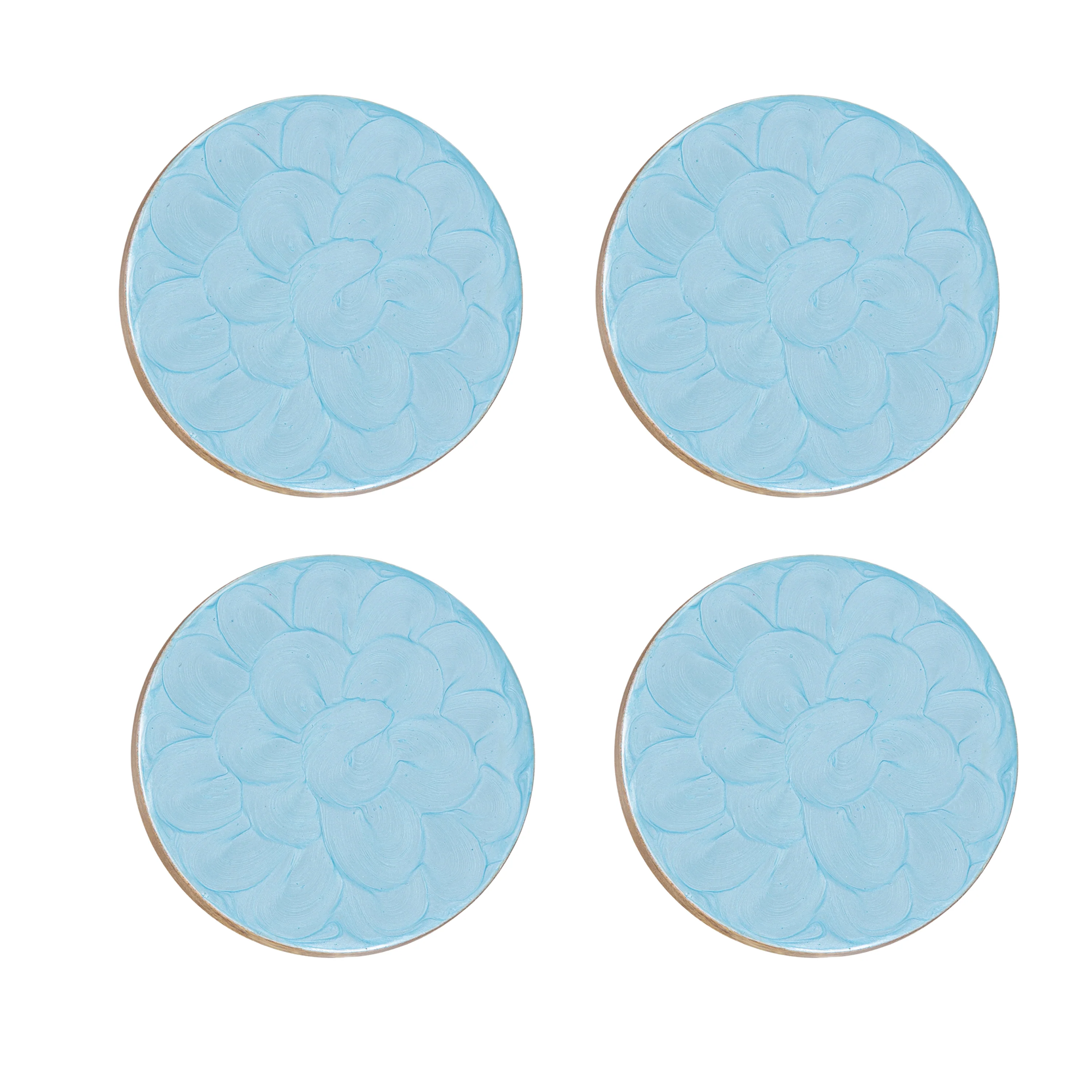 Blue Coastal Coasters Wood with Scalloped Enamel Round, Set of 4 - Image 3