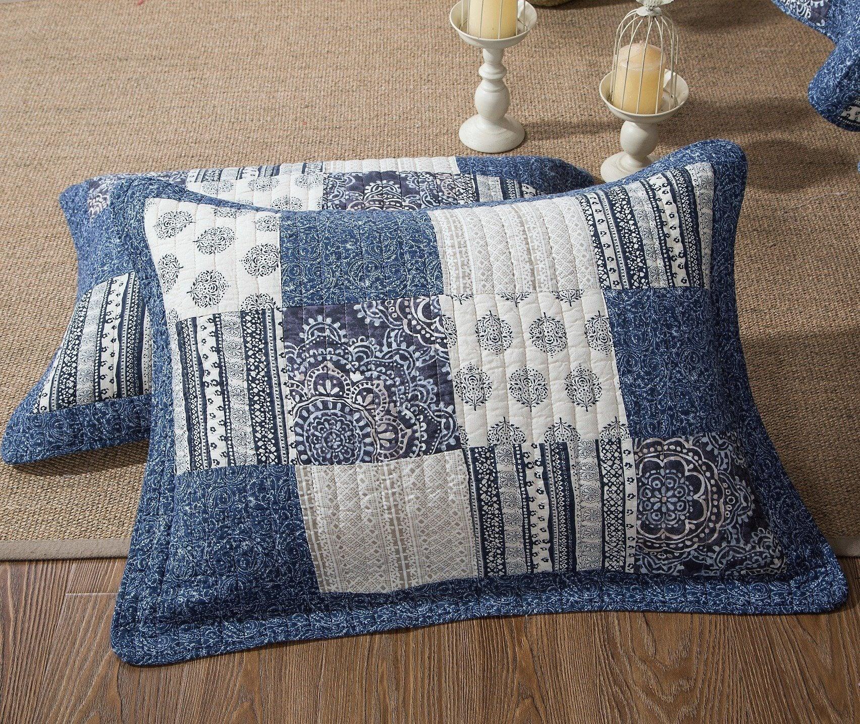 Bohemian Denim Blue Elegance Patchwork Cotton Bedspread Set - Image 6