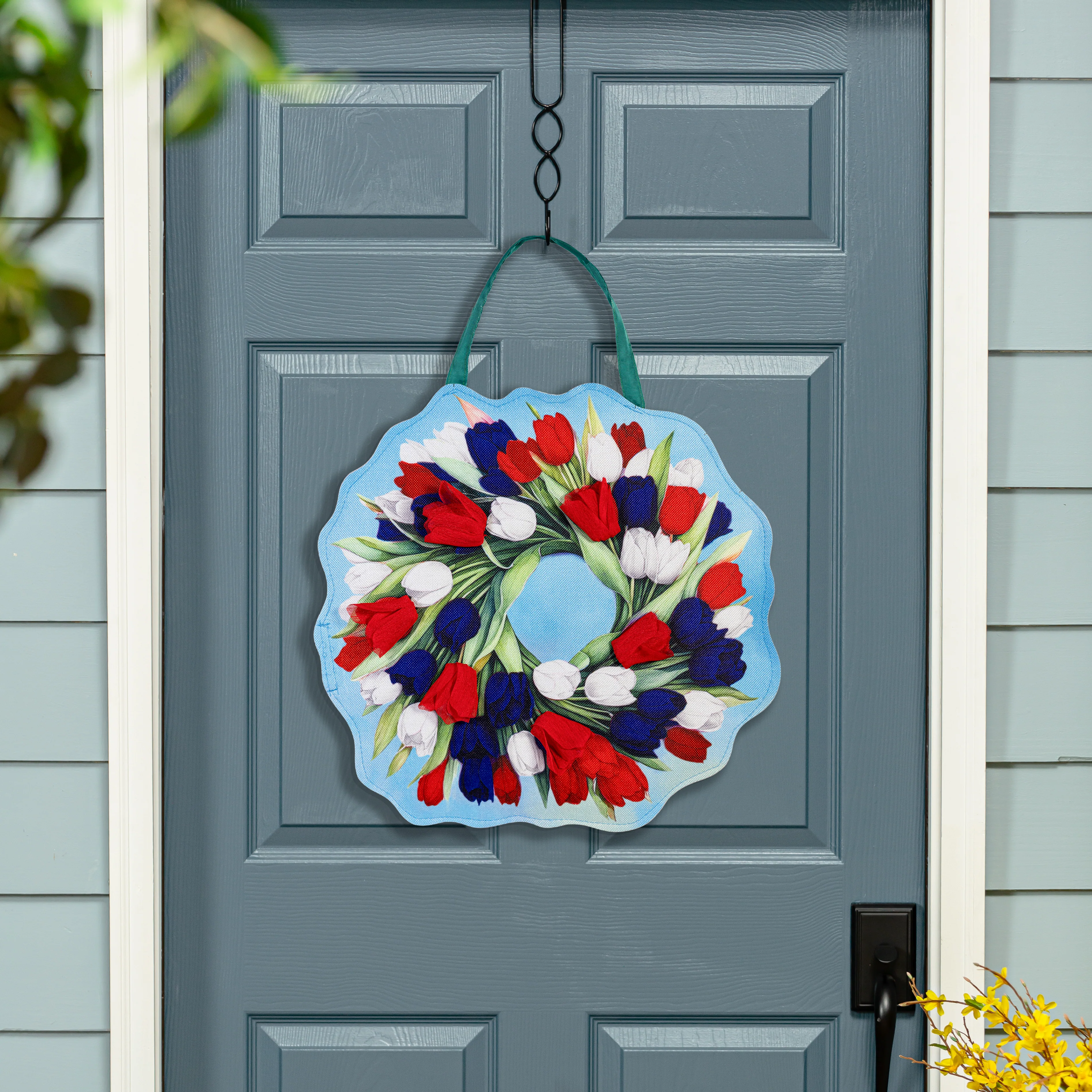 Spring Pink & Patriotic Tulips Wreath Reversible Door Decor - Image 2
