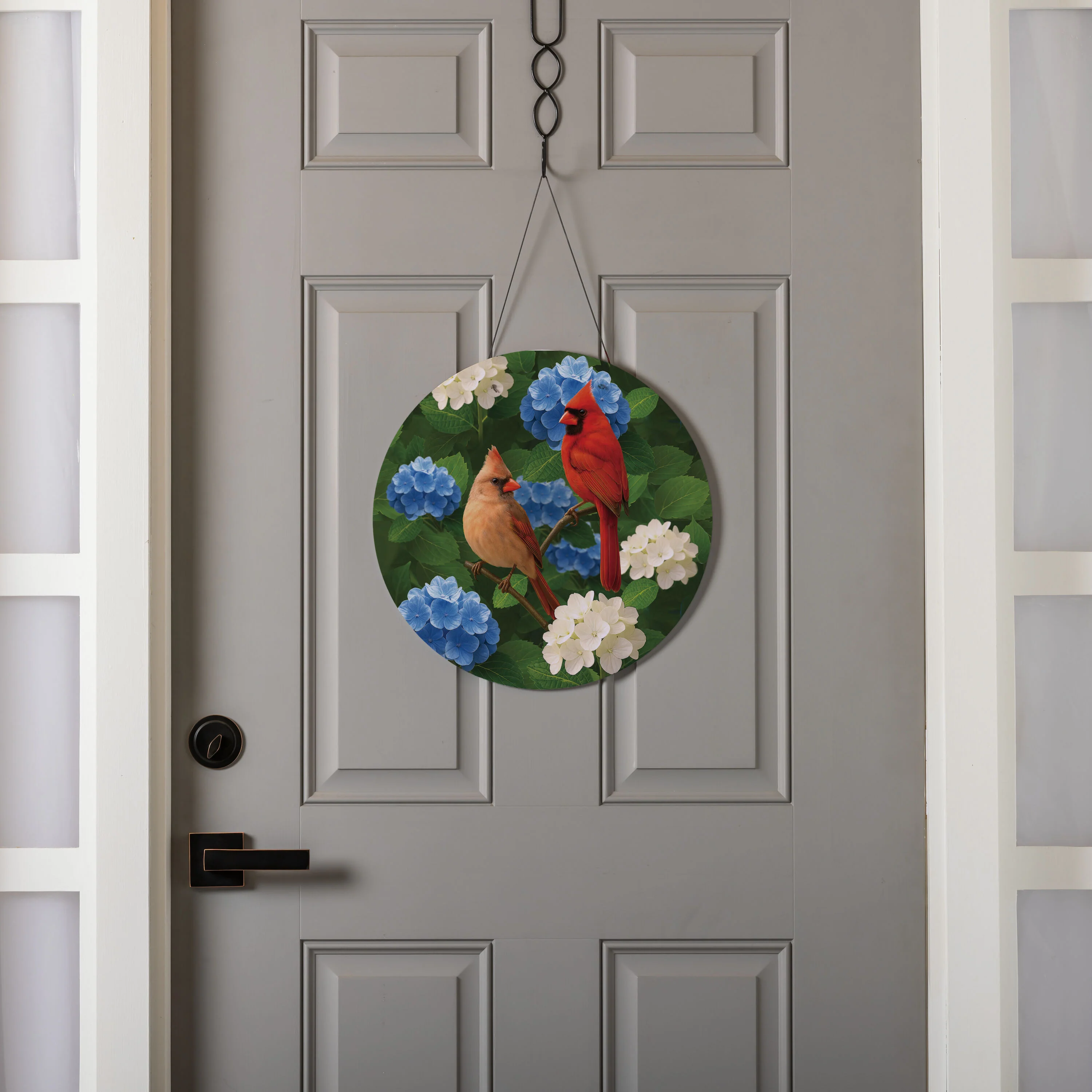 Cardinal Couple Among Hydrangea 16"D Door Décor