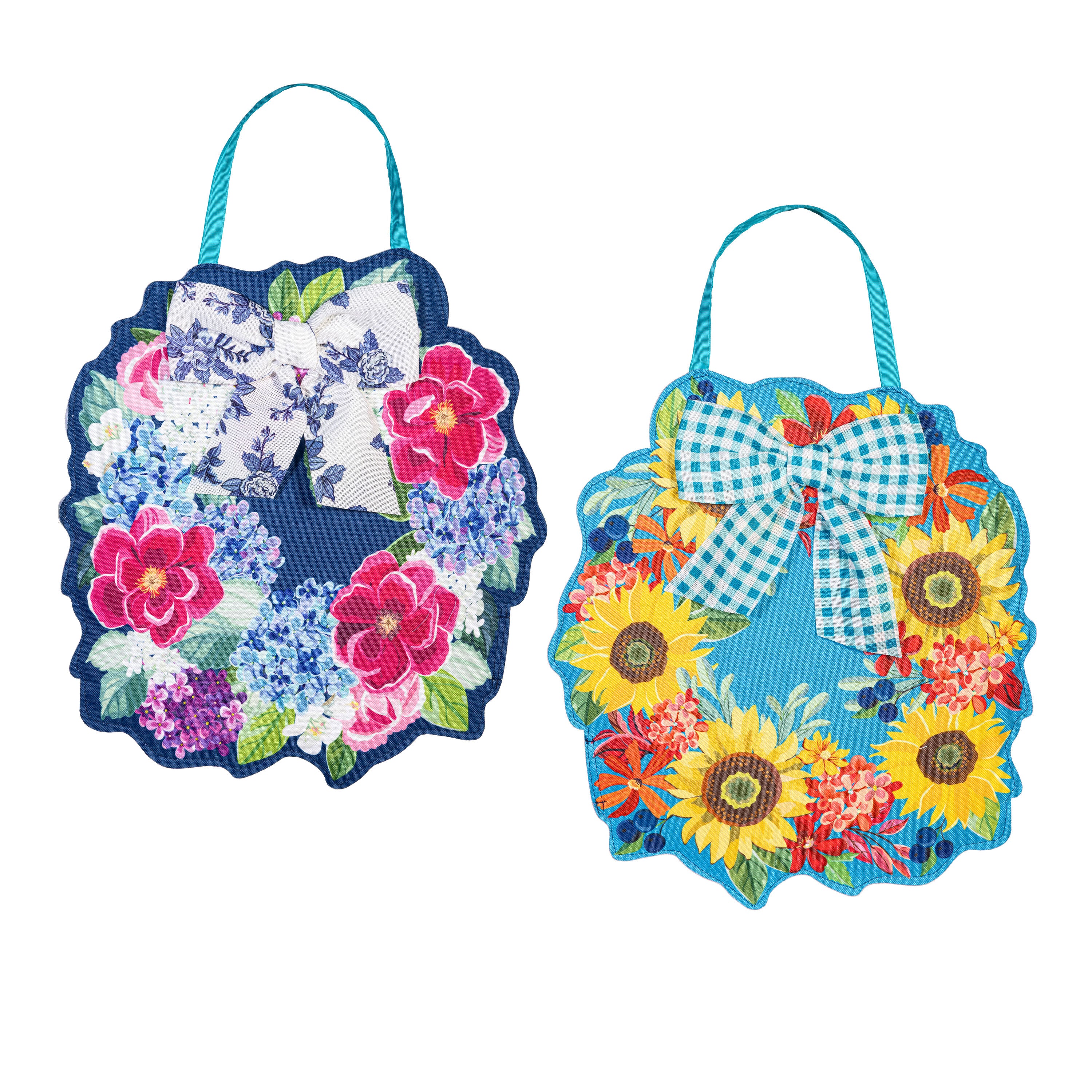 Chinoiserie Bow Hydrangea/Sunflower Wreath Double Sided Door Decor - Image 3