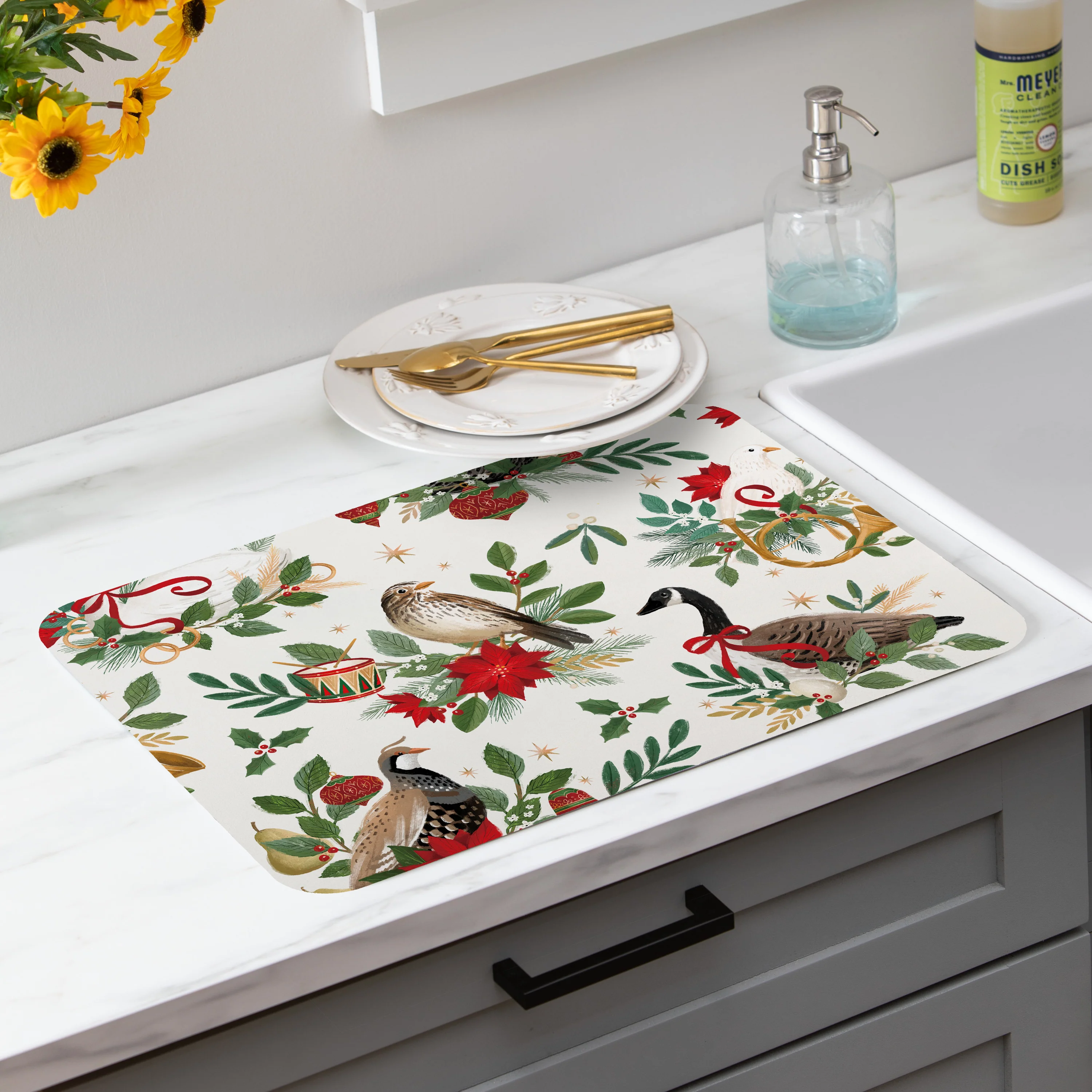 Twas The Night Drying Mat,Partridge,Bird,Goose, 20"x15"