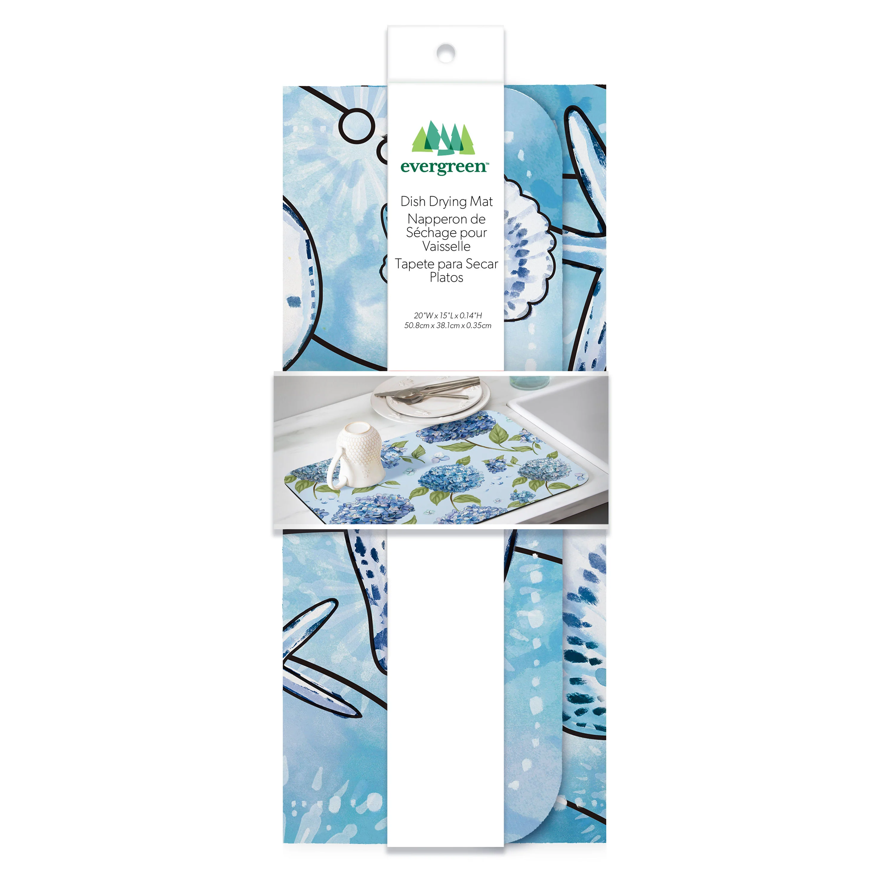Blue Coastal Shells Drying Mat, Sea Illustration, 20"x15" - Image 3