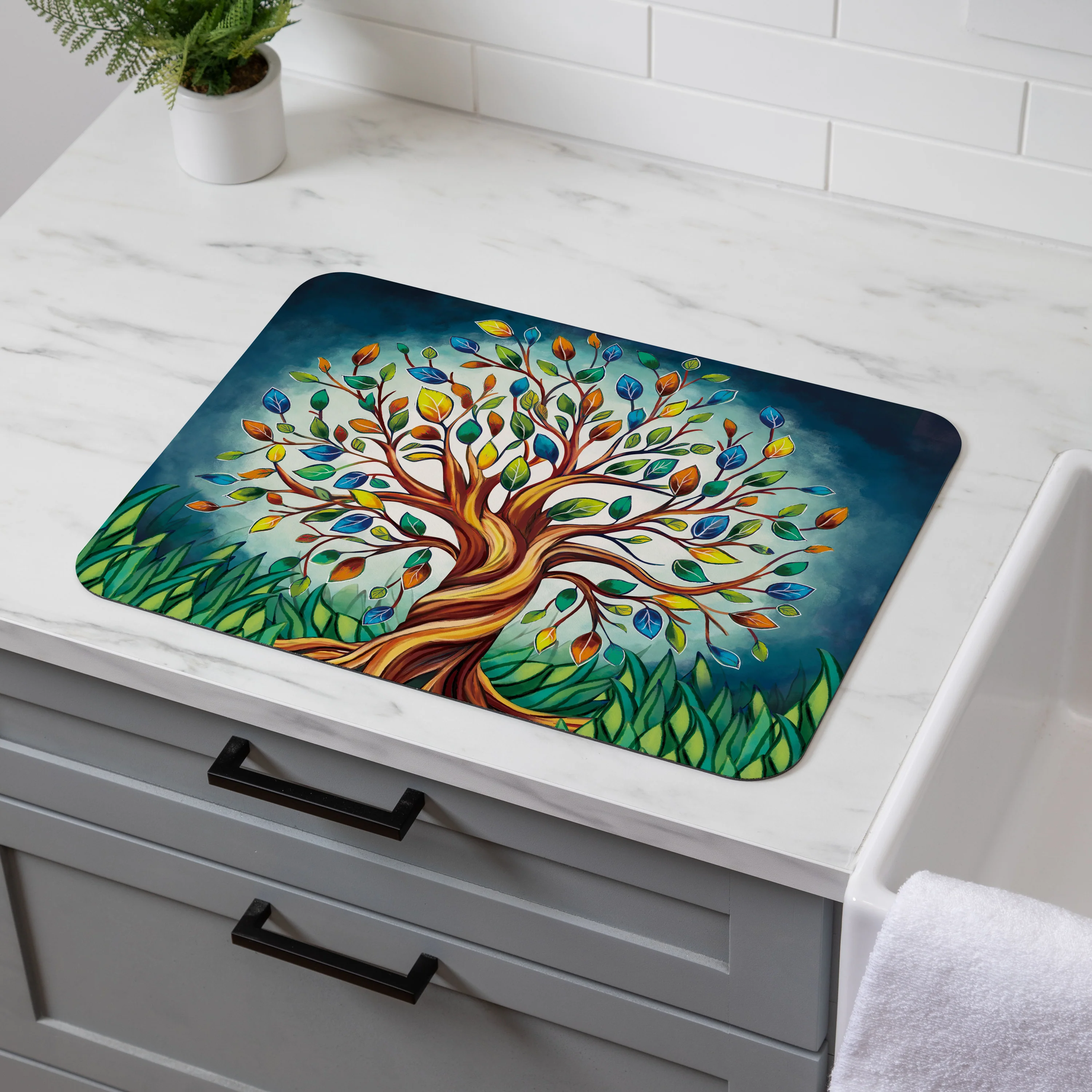 Harvest Blossom Tree Of Life Drying Mat, 20"x15”
