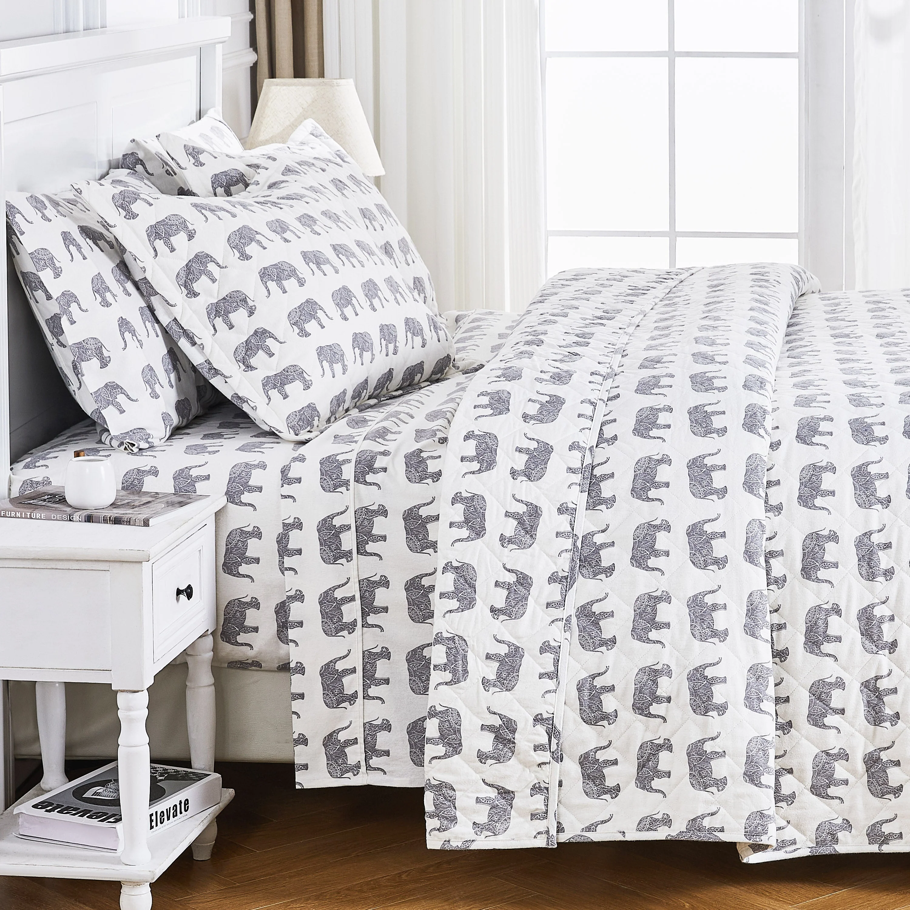 Elephants Cotton Flannel Quilt Set - Image 11