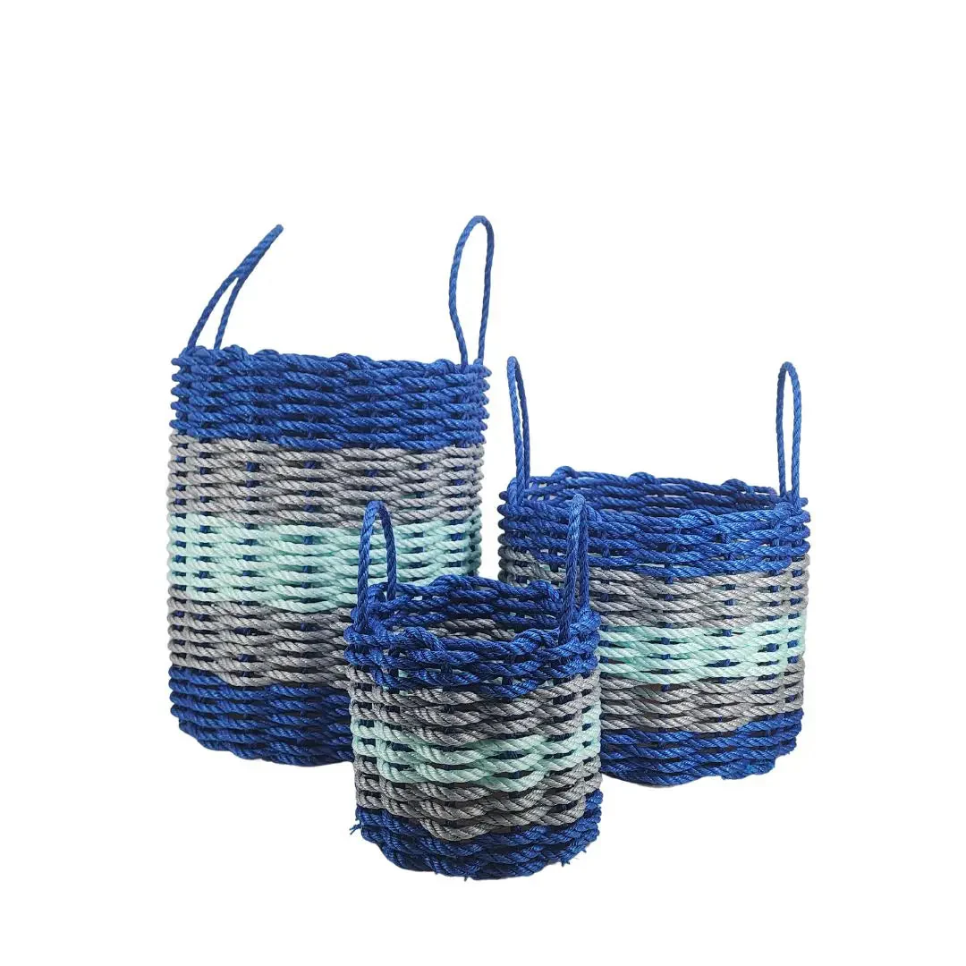 Five Stripe Rope Storage Basket Blue, Gray and Seafoam - Image 2