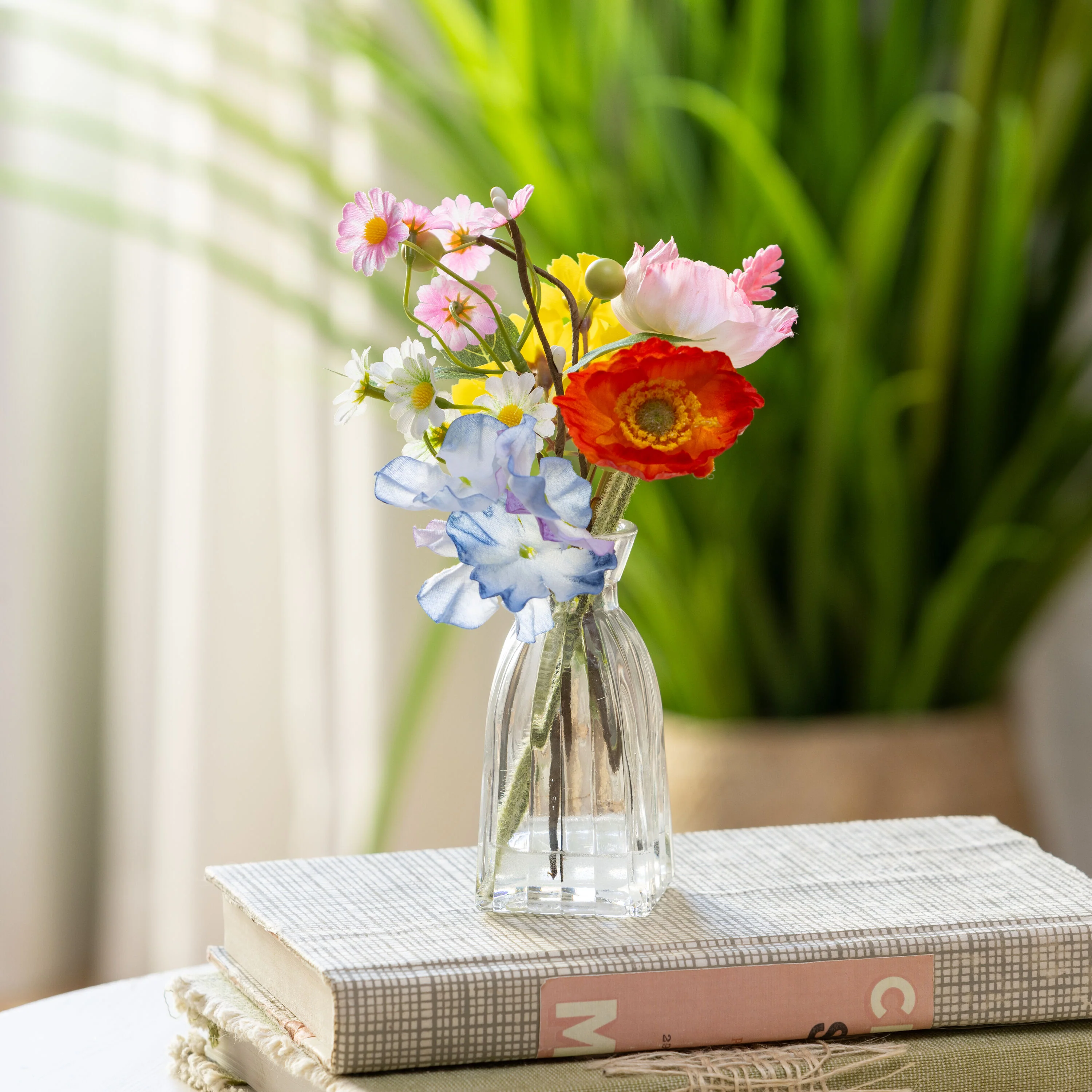 Petal & Plow Faux Floral Table Decor Artificial in Glass Vase, 8.25"H