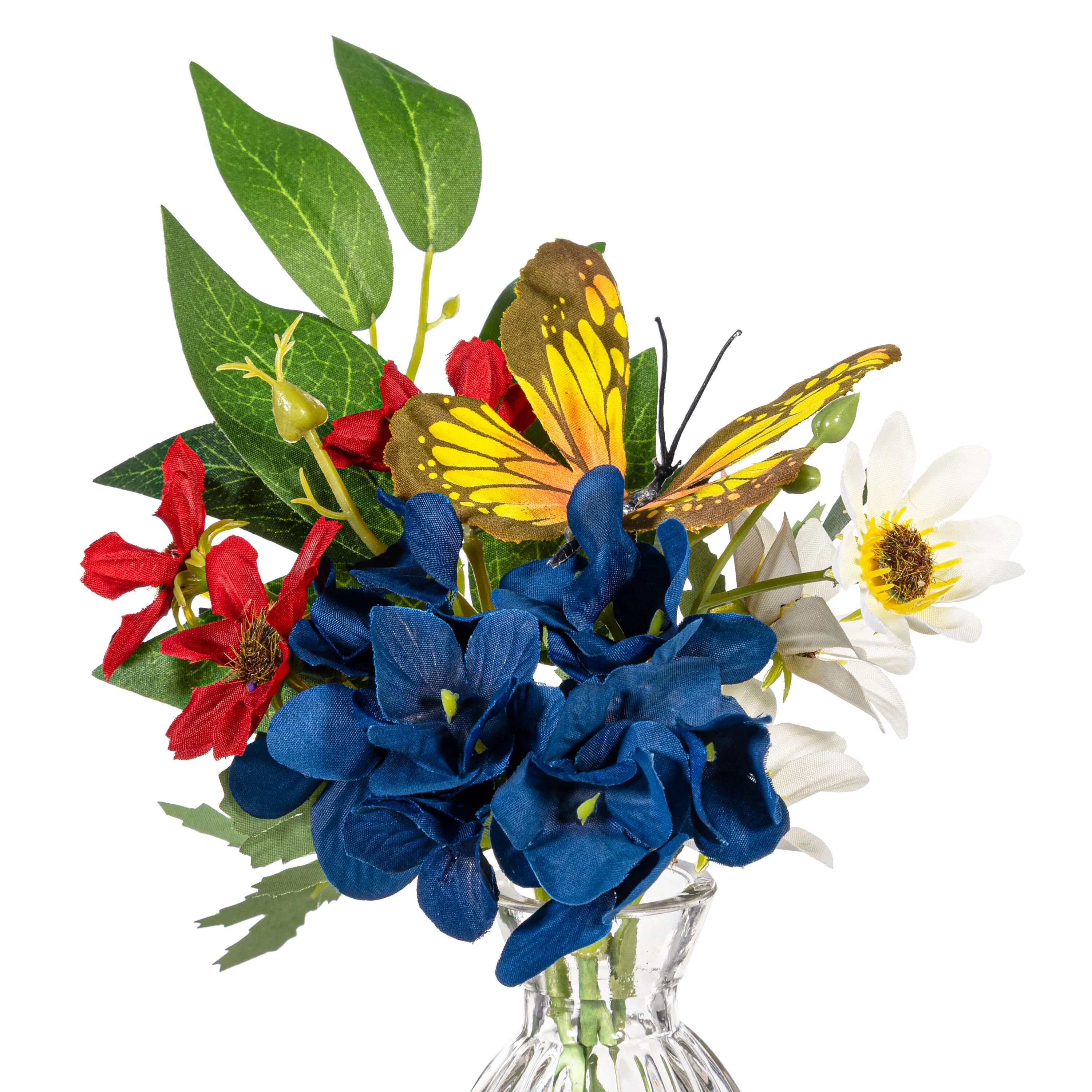 American Classic Faux Floral Table Decor Artificial with Butterflies in Glass Vase, 9.5"H - Image 3