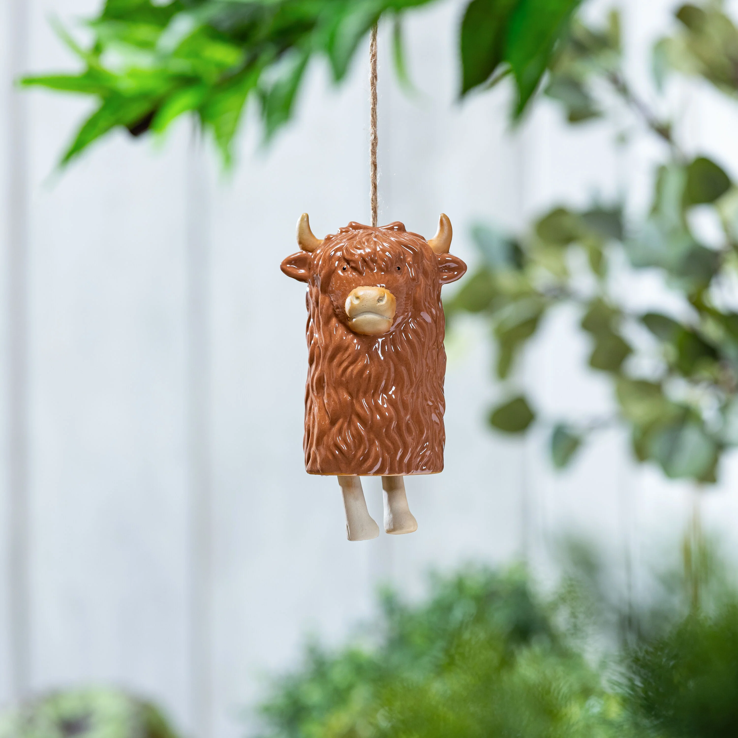 Petal & Plow Garden Bell, Ceramic, Highland Cow with Jute Rope
