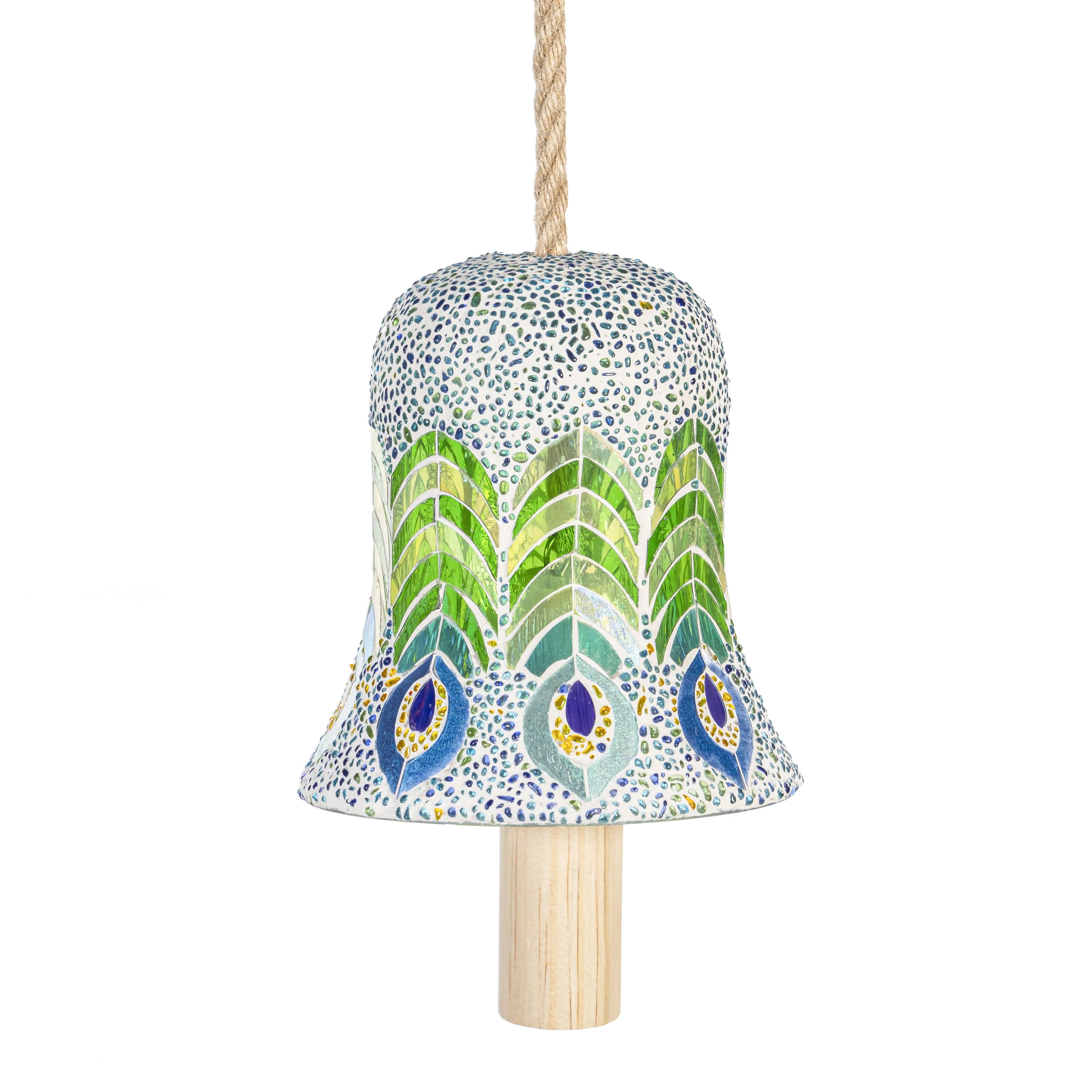 Palm Beach Garden Bell, Glass, Mosaic Peacock Feathers, 6" - Image 2