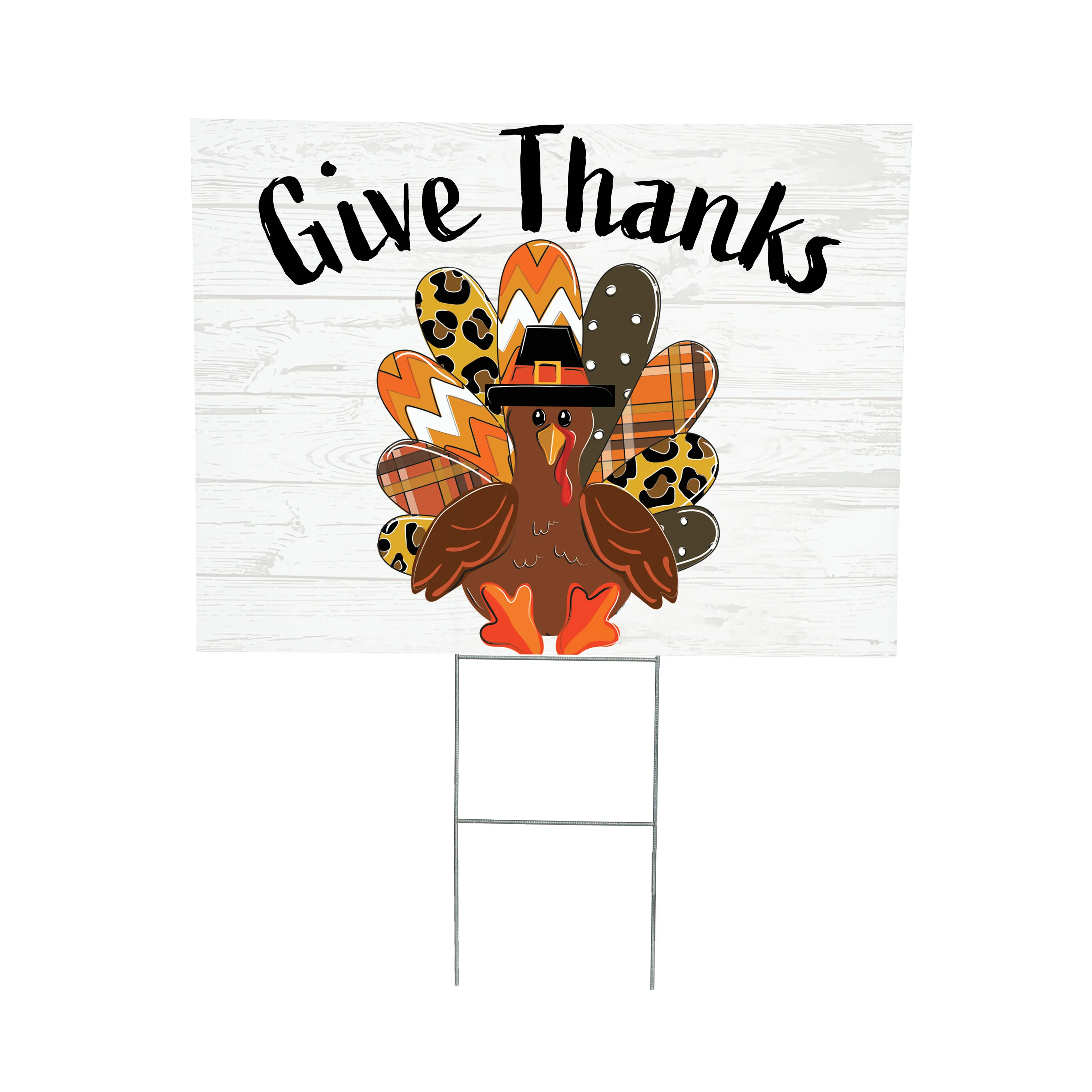 Harvest Blossom Give Thanks Patterned Turkey Yard Sign with H-Stake, 24"x18" - Image 4