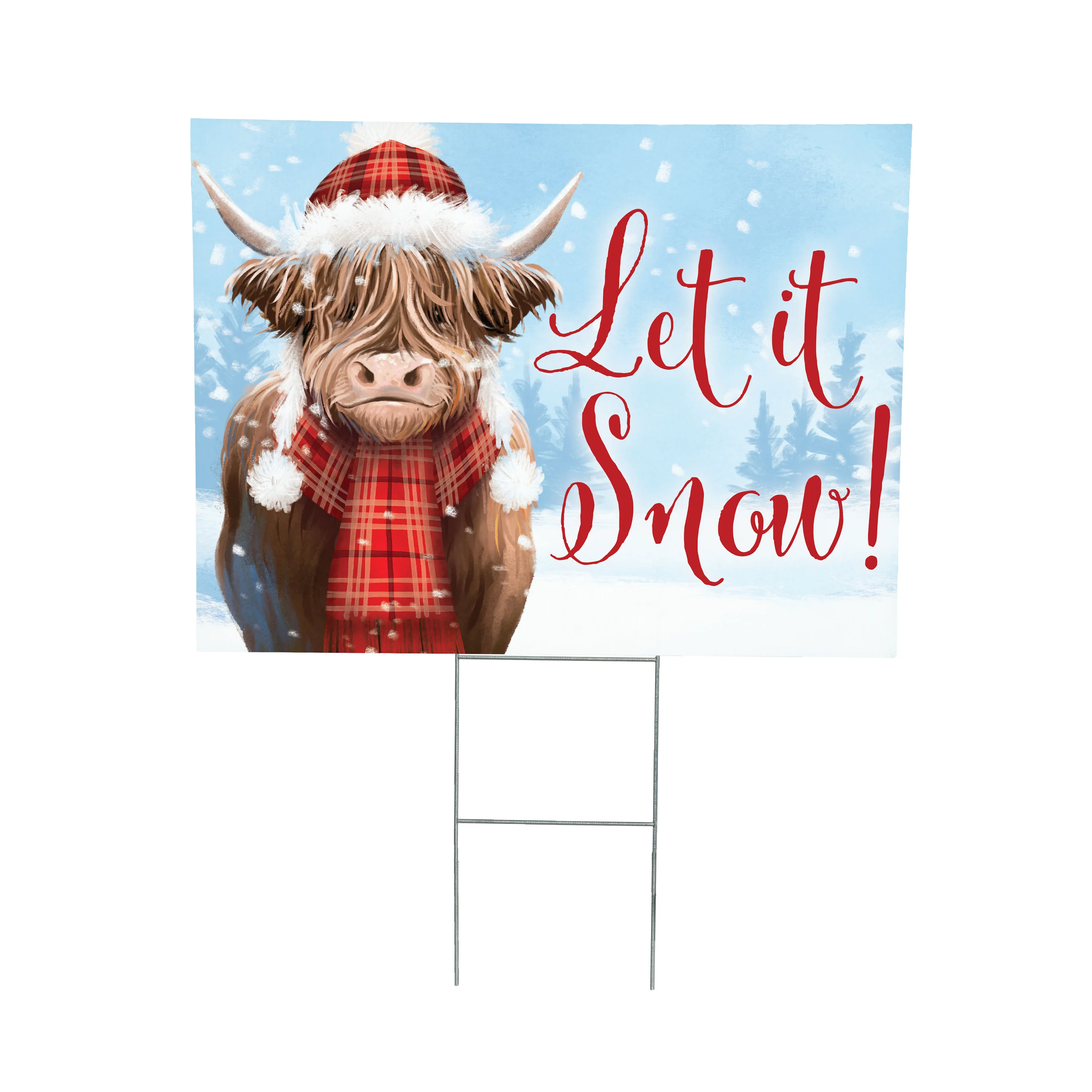 Holly Homestead Highland Cow Yard Sign, "Let It Snow", 24"x18" - Image 2