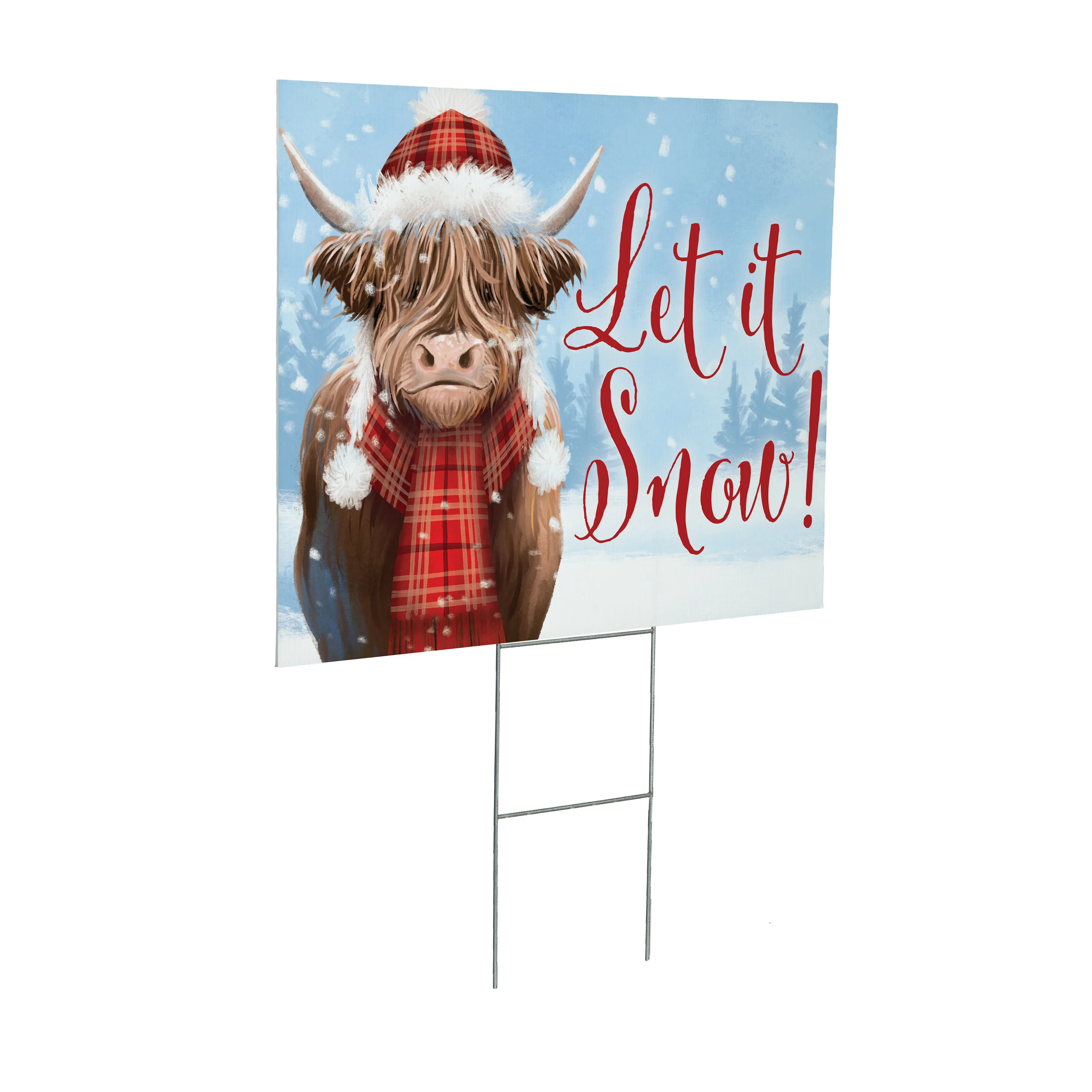 Holly Homestead Highland Cow Yard Sign, "Let It Snow", 24"x18" - Image 3