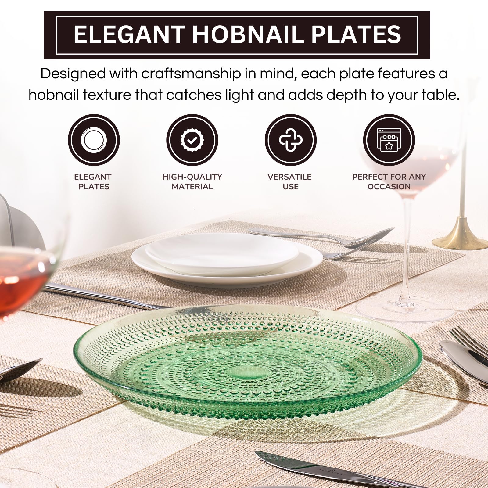 Glass Hobnail Dinner or Charger Plates | Set of 4 | Green - Image 5