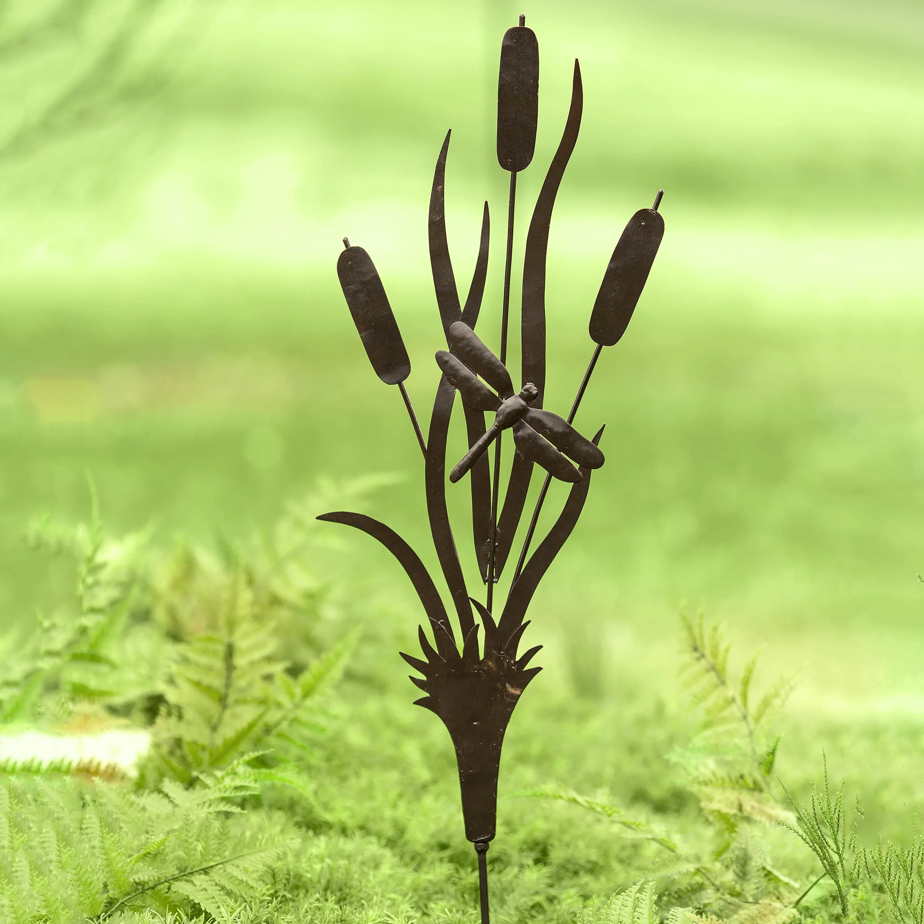 Recycled Metal Handmade Cattail Garden Stake