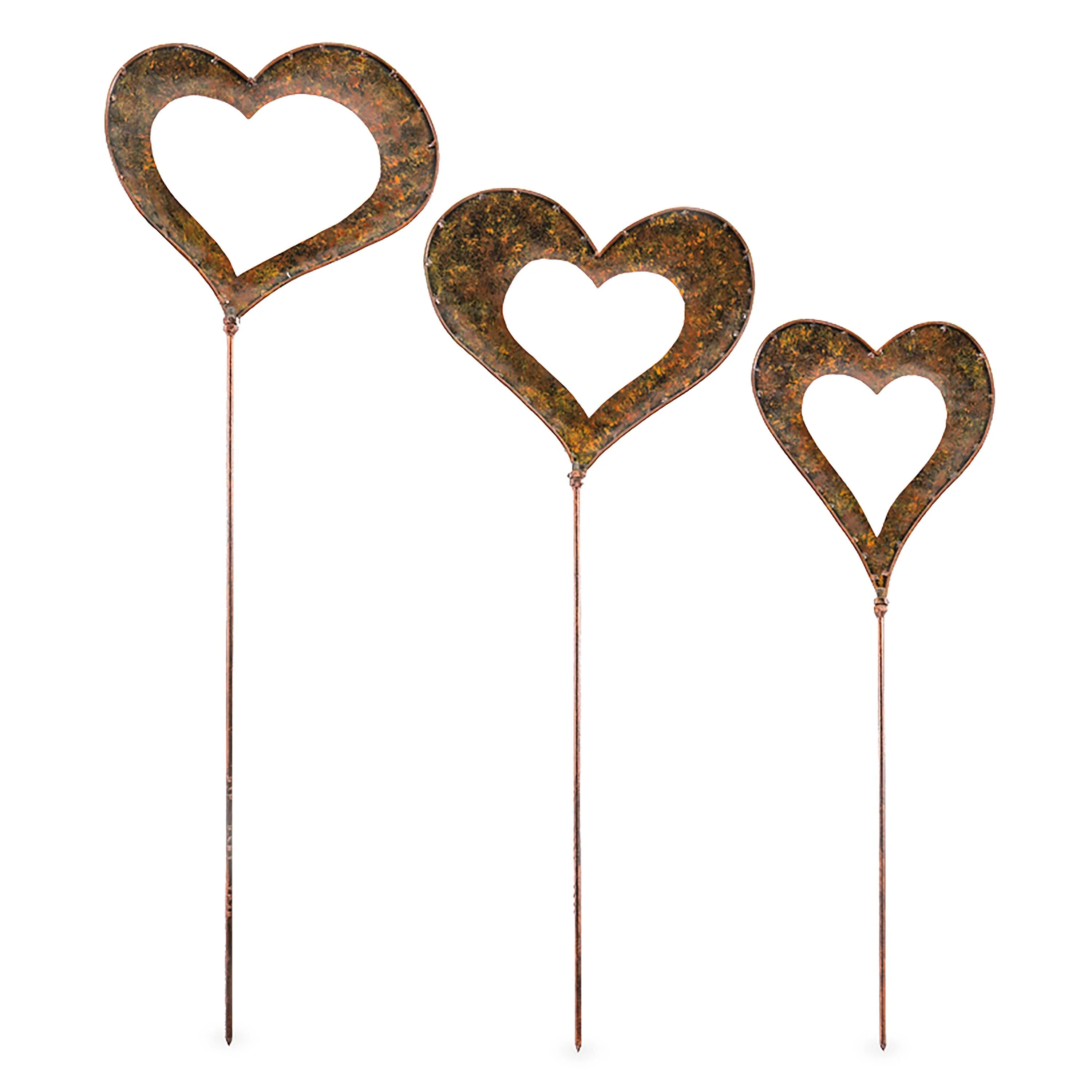 Handcrafted Metal Heart Decorative Garden Stakes, Set of 3 - Image 2