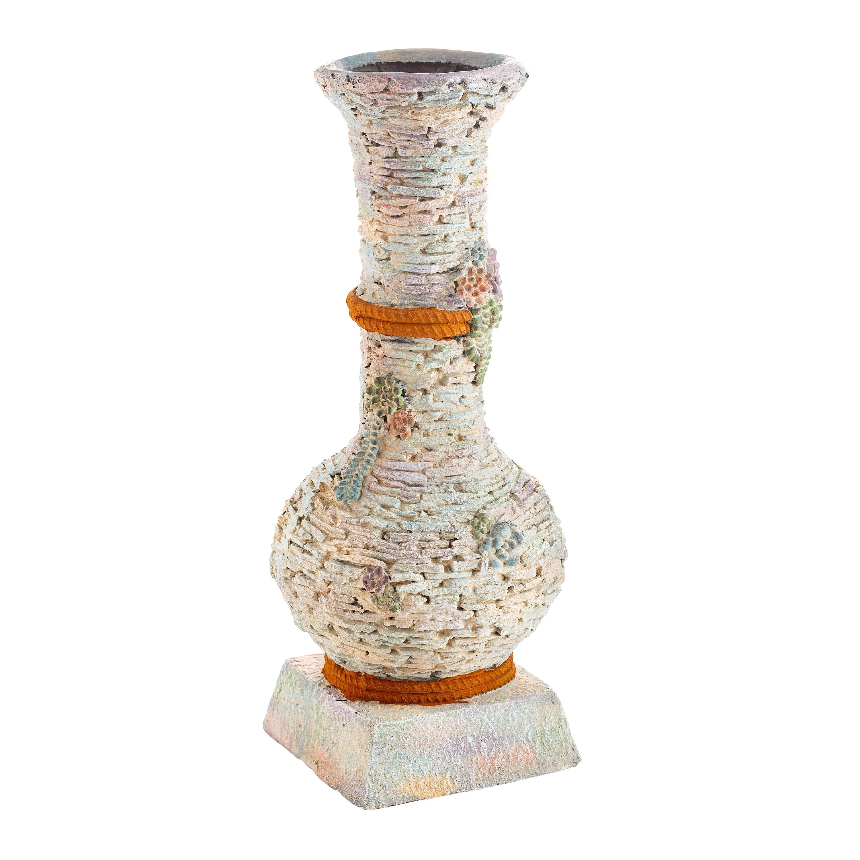 Stacked Faux Rock Non-Watertight Vase with Base and Floral Rope Accent - Image 5