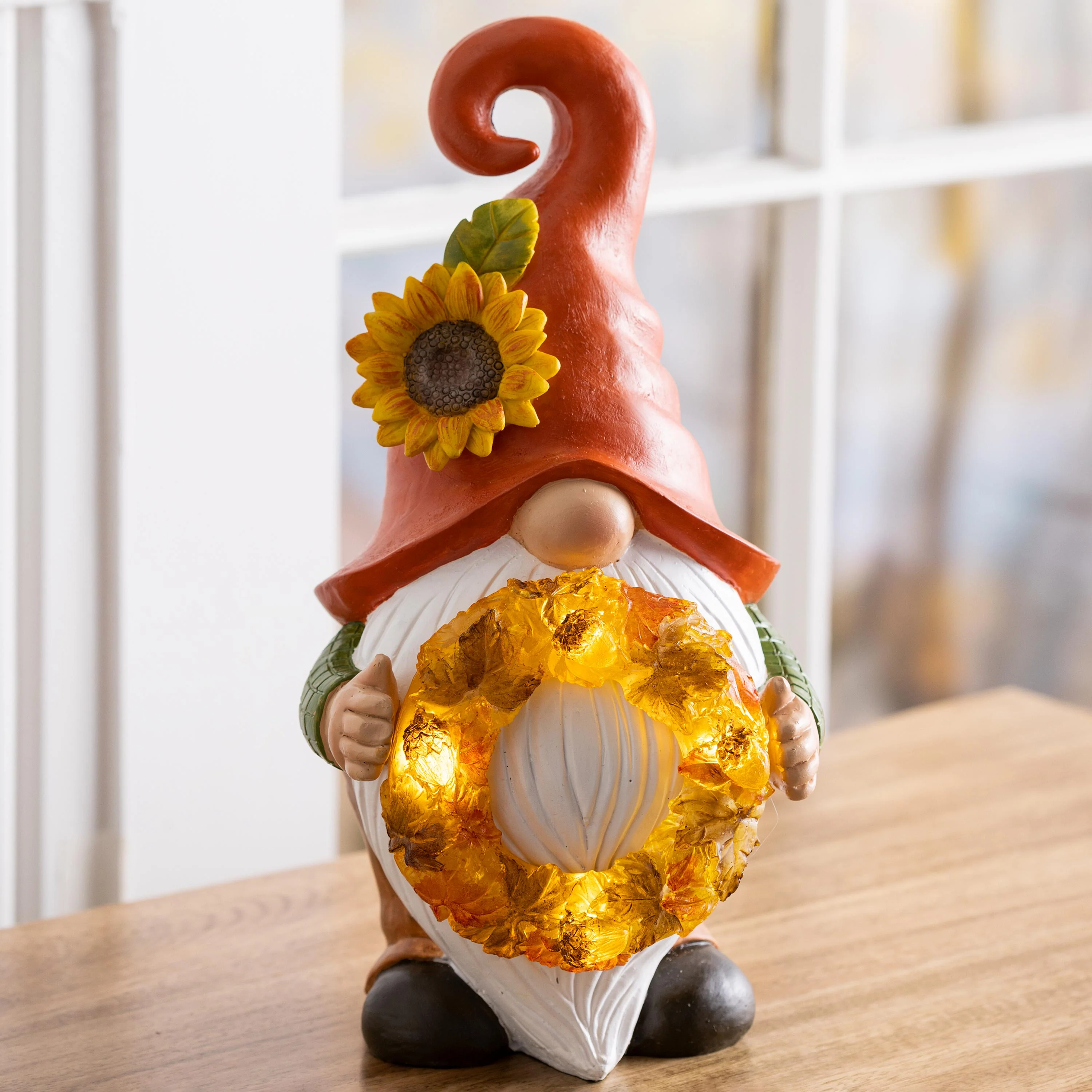 12.5" Harvest Girl Lighted Gnome Statuary - Image 2