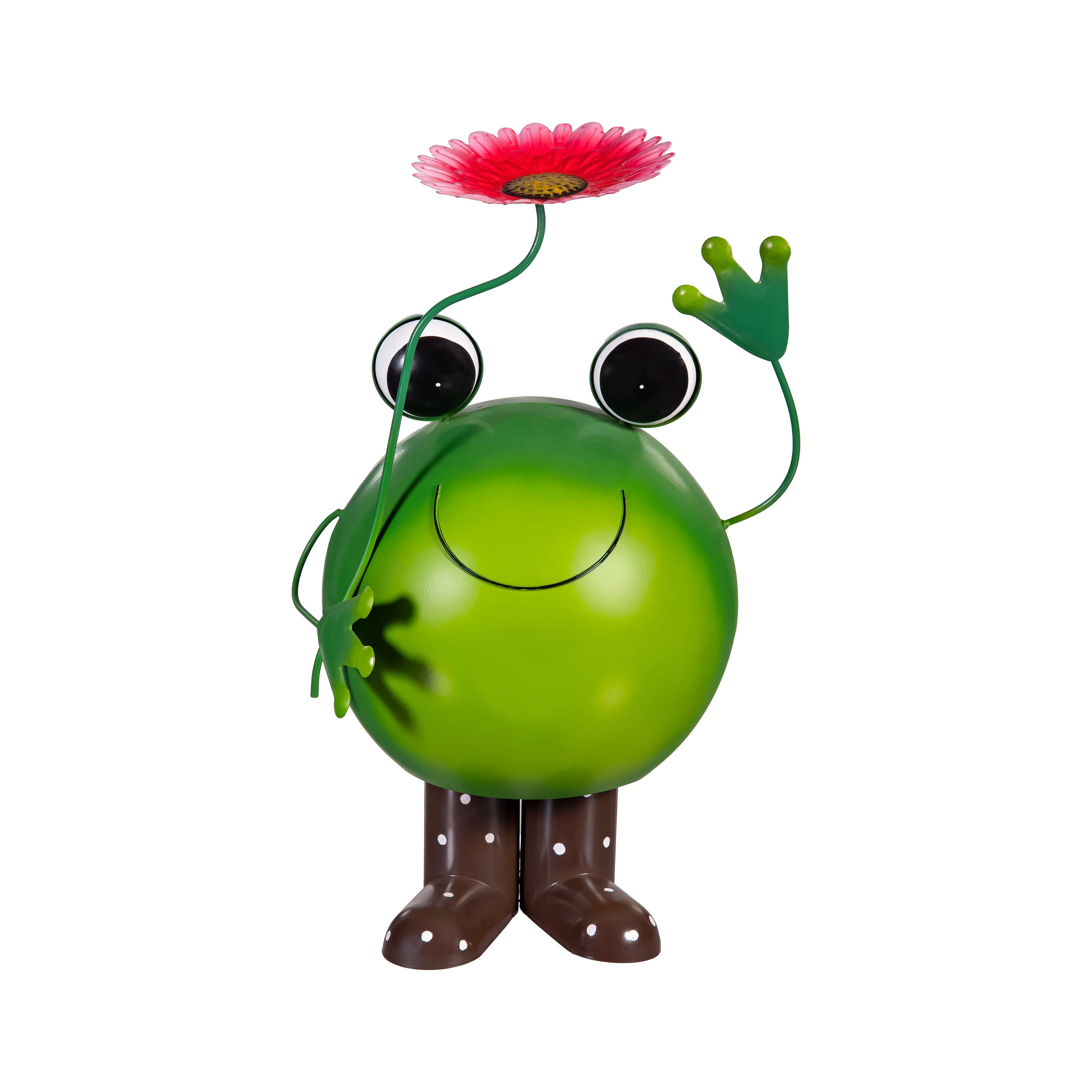 Pollinator Garden Statue, Metal Wobble Frog with Flower Statue, 18"H - Image 3