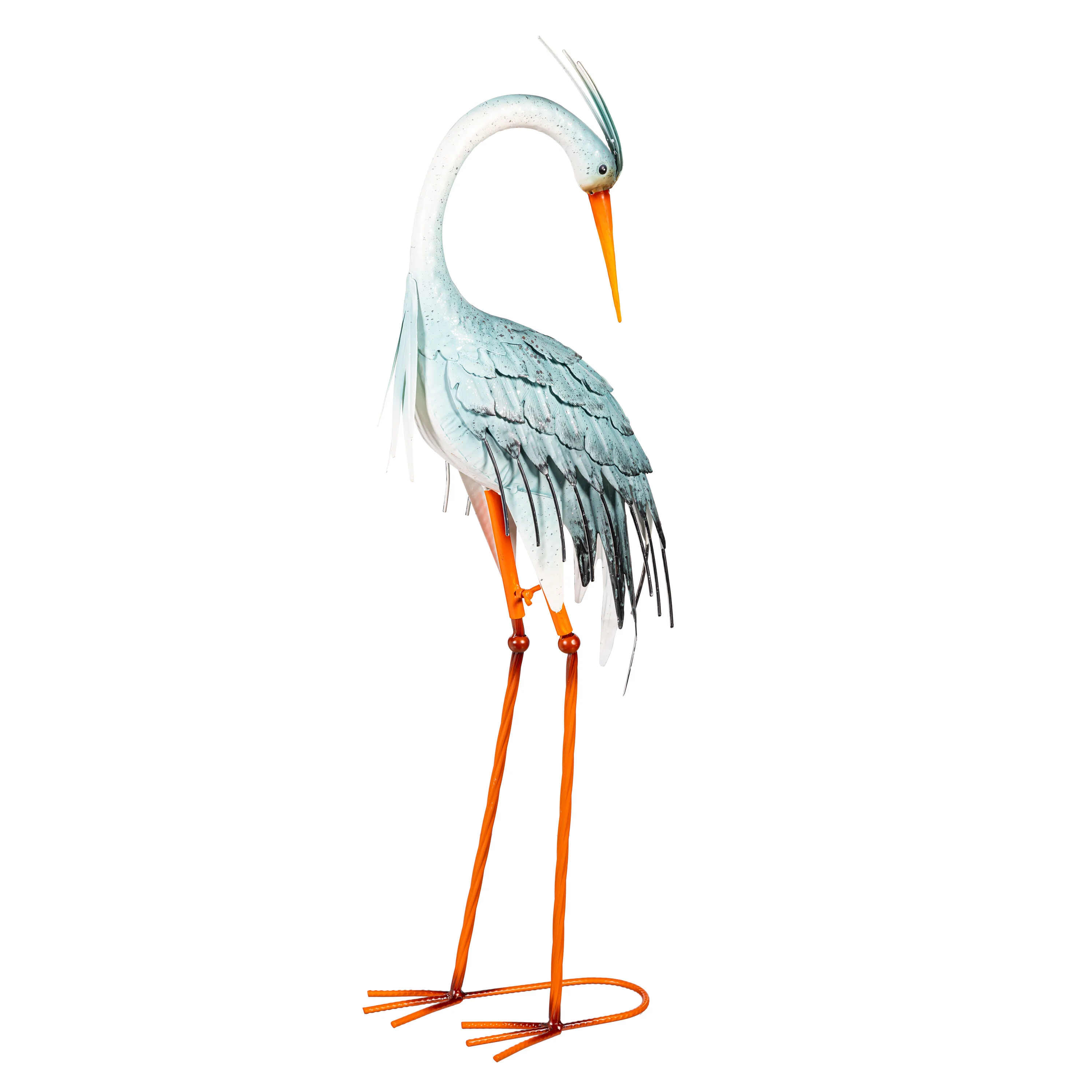 Aqua Blue Heron Looking Down Metal Garden Statue, 35" H - Image 3