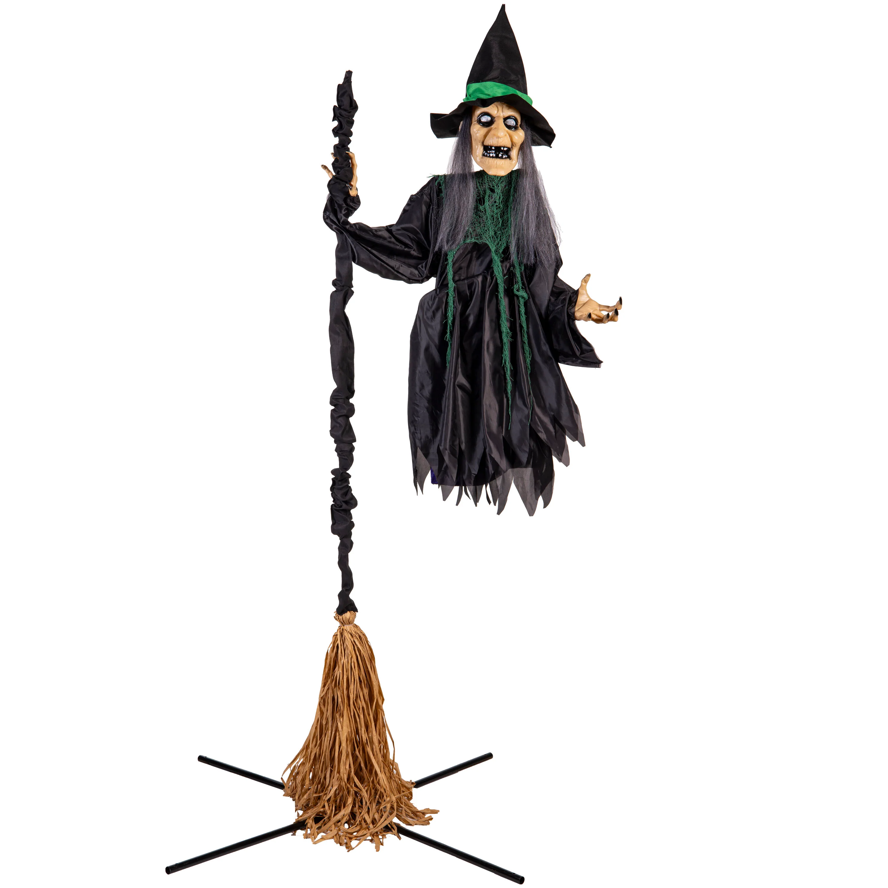 72" Flying Witch Halloween Garden Stake with Light and Sound - Image 2