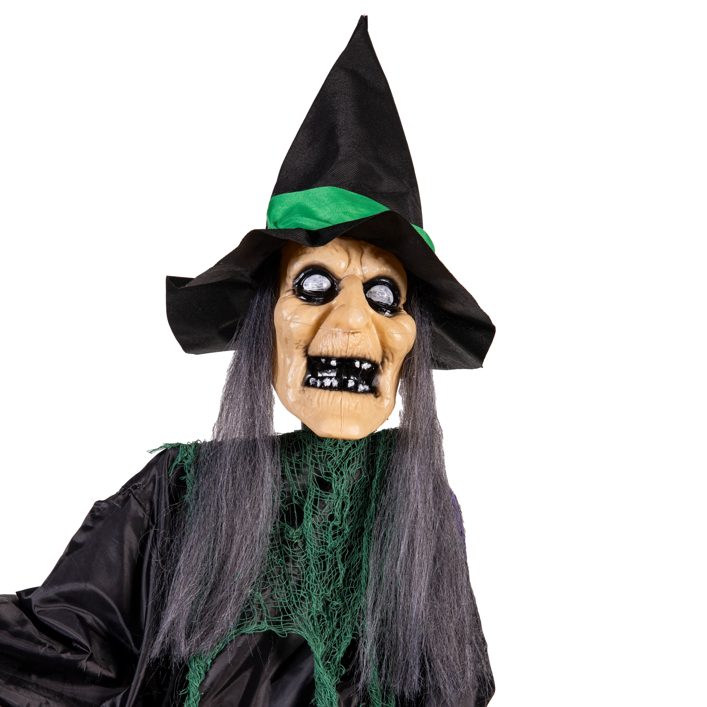 72" Flying Witch Halloween Garden Stake with Light and Sound - Image 3