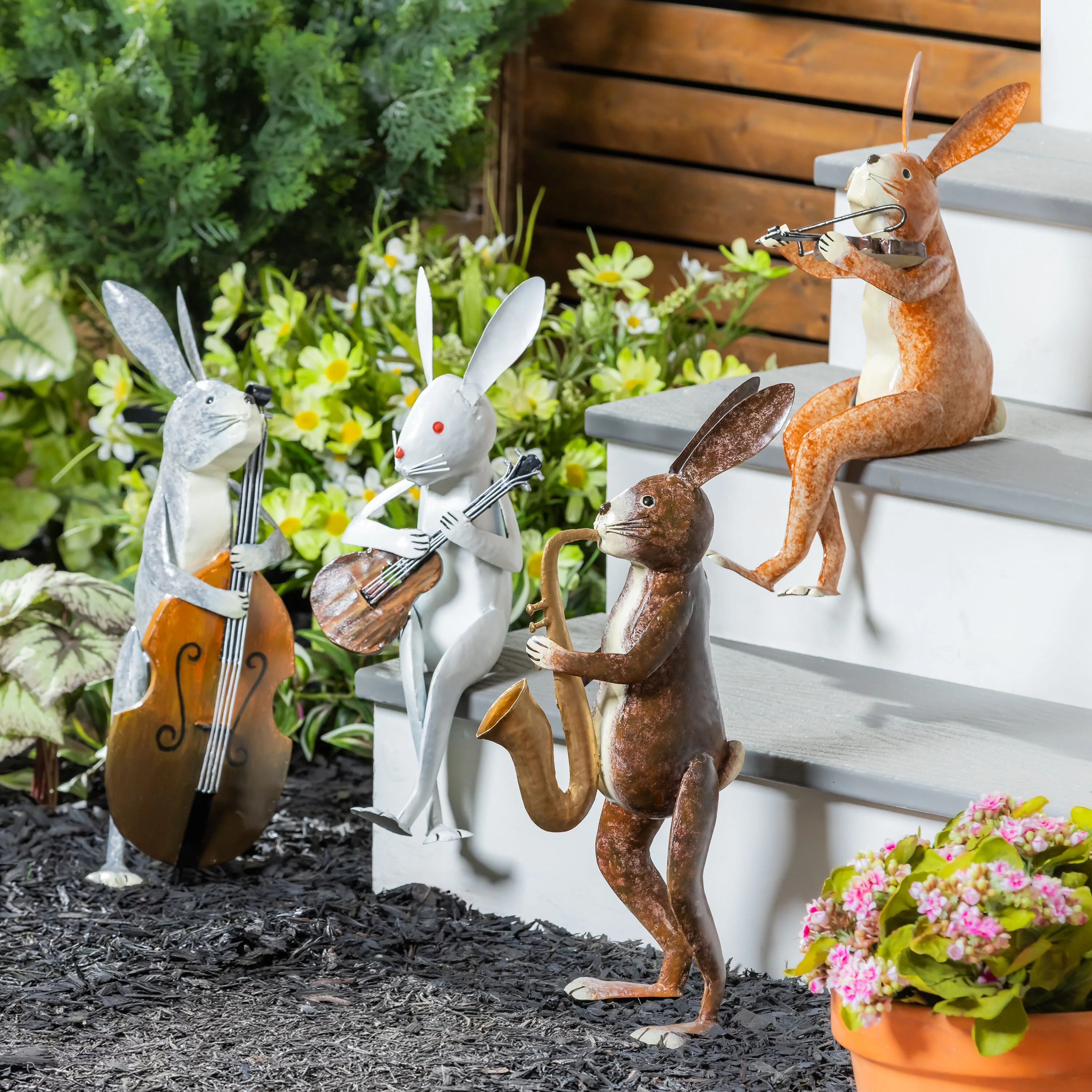 Violin Rabbit Garden Statue - Image 2