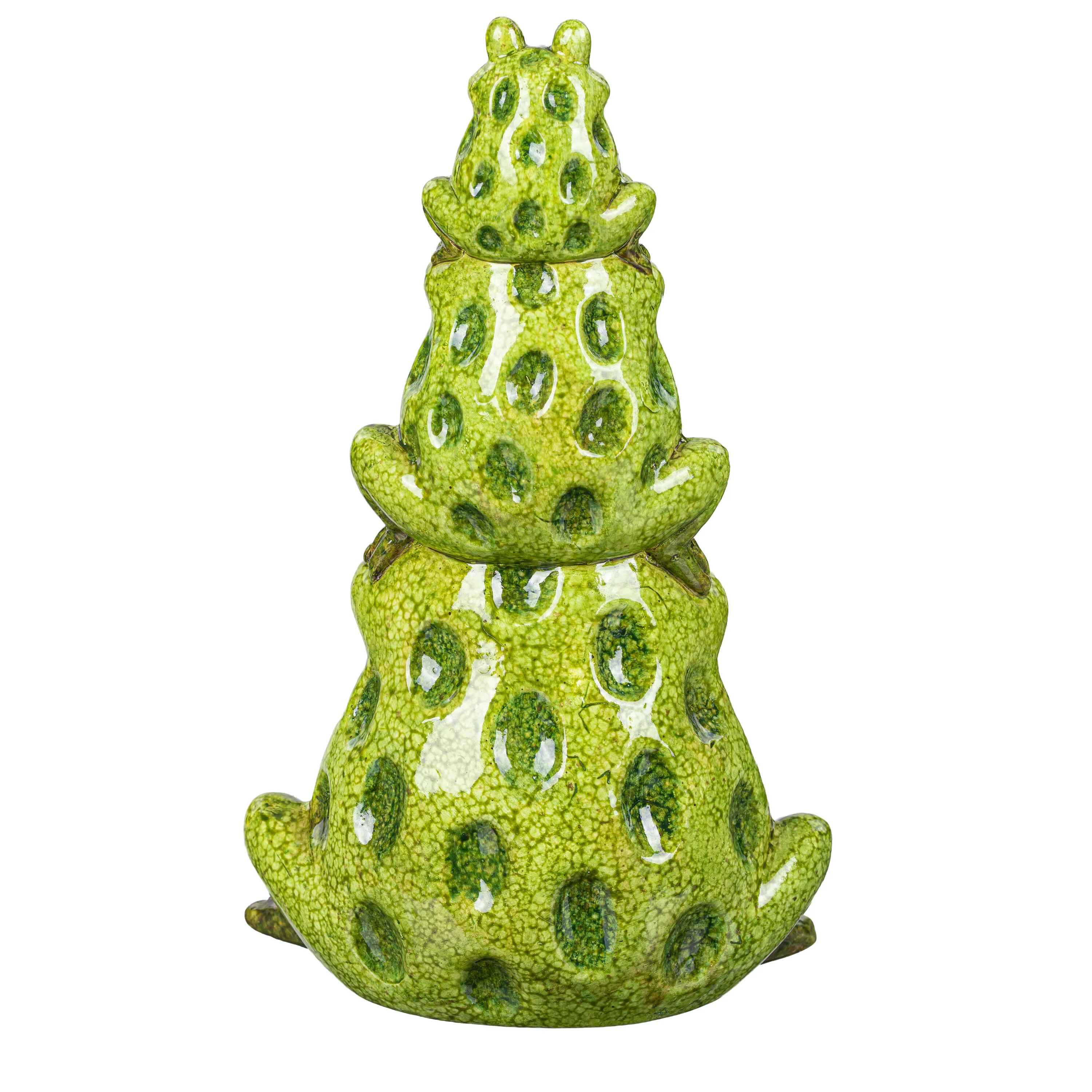Pollinator Garden Statue, Ceramic Stacked Frog Statue, 10.5"H - Image 3
