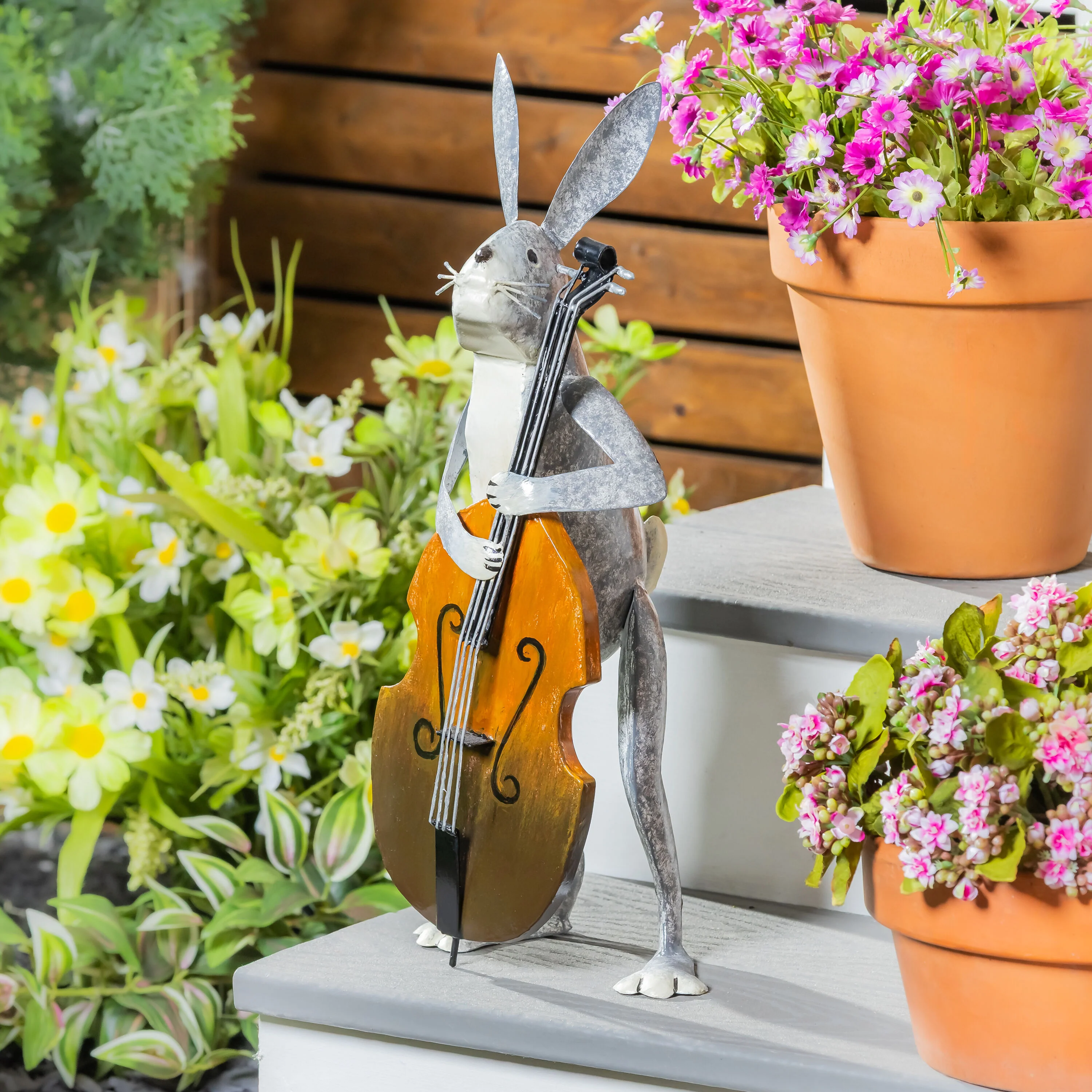 Bassist Rabbit Garden Statue