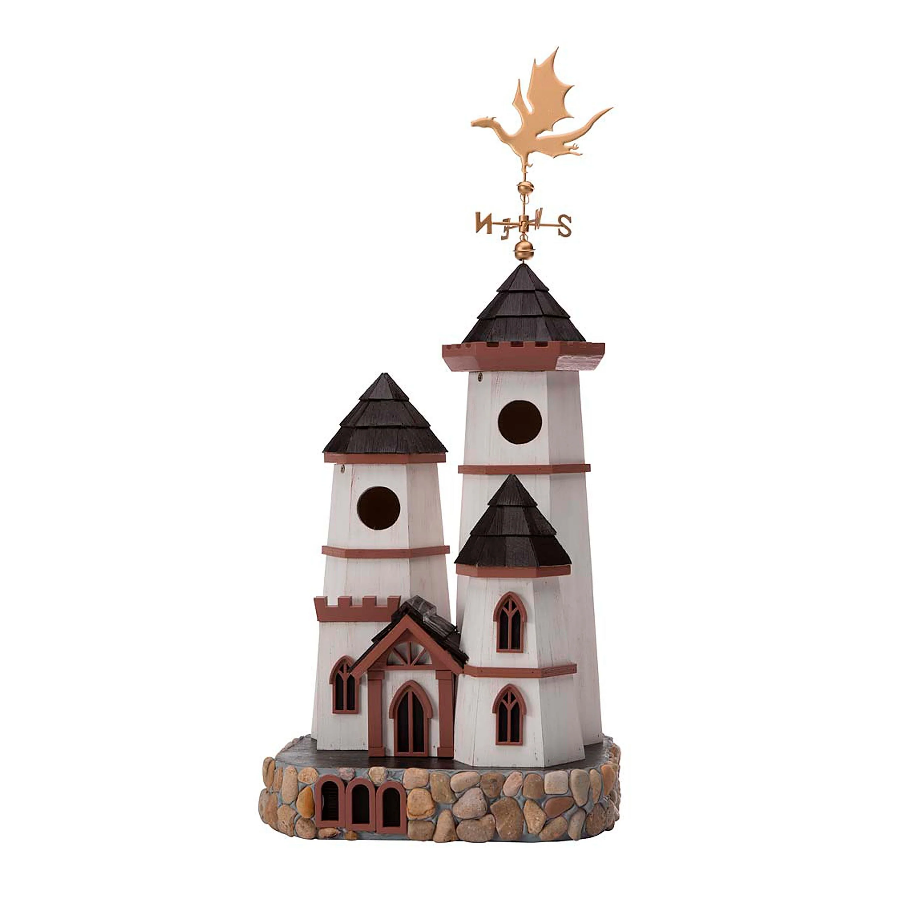 Three Tower Castle Birdhouse with Dragon Weathervane - Image 2