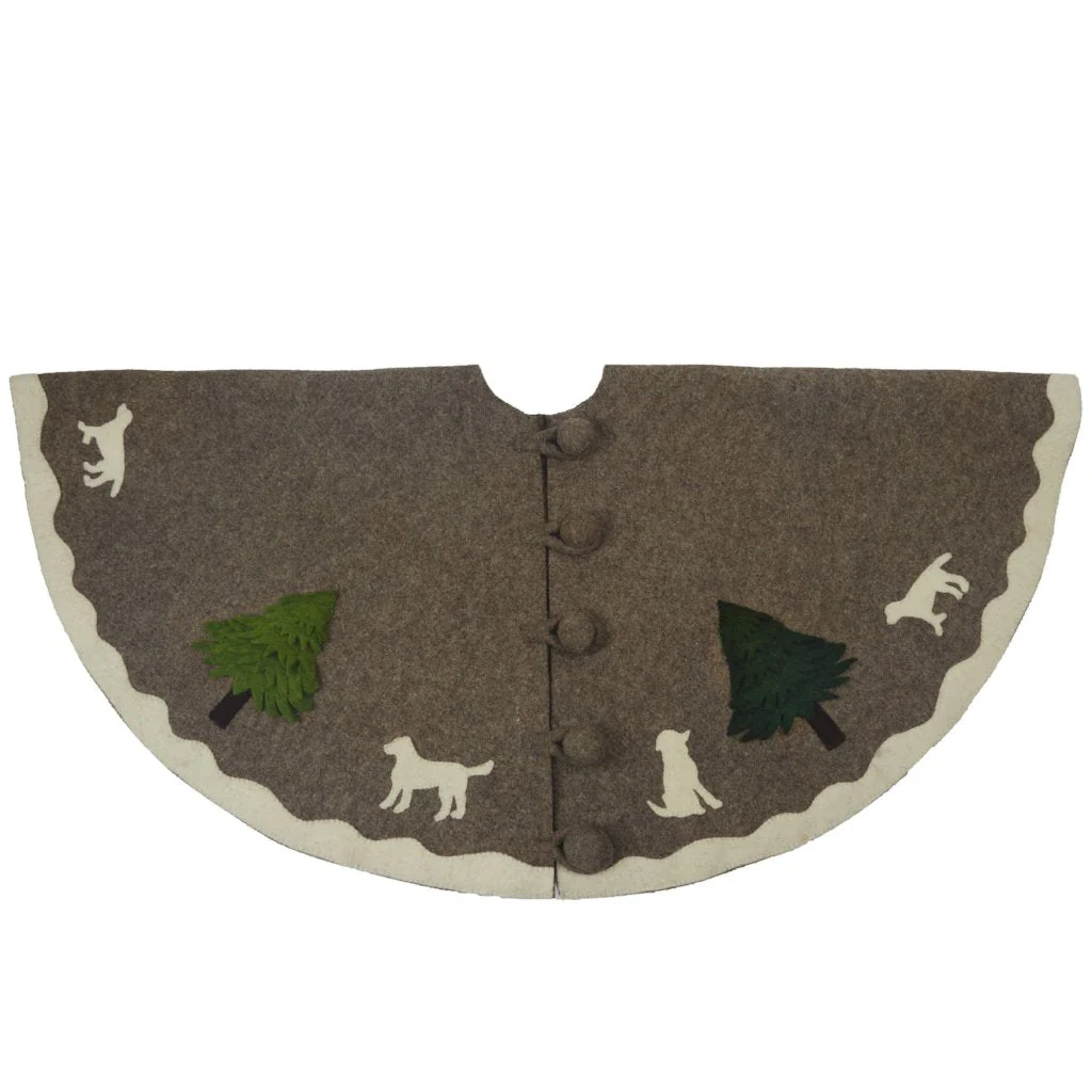 Hand Felted Wool Dogs and Trees Gray XL Christmas Tree Skirt 72" Arcadia Home - Image 2