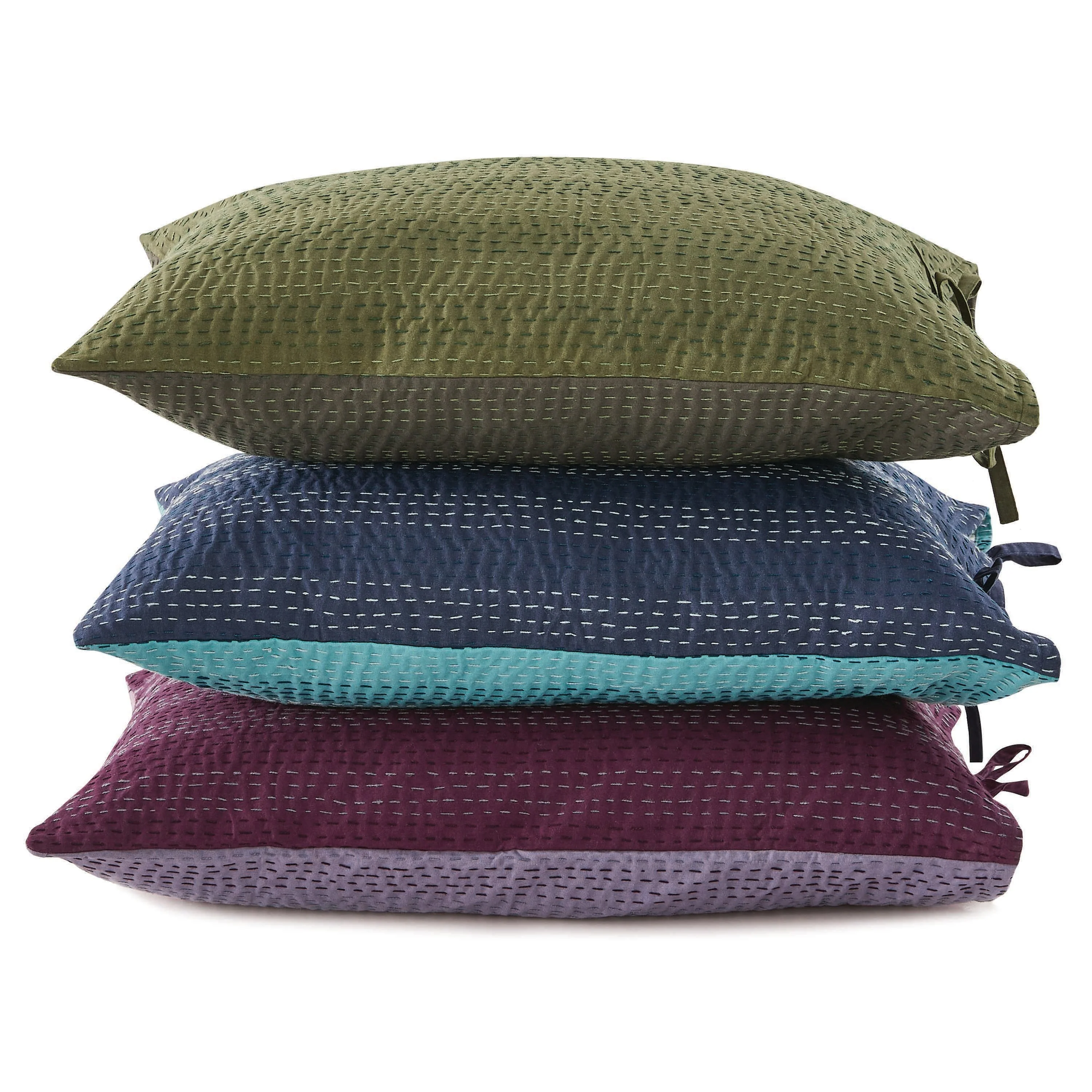 Hand Stitched Reversible Kantha Pillow Sham Pairs - Image 28