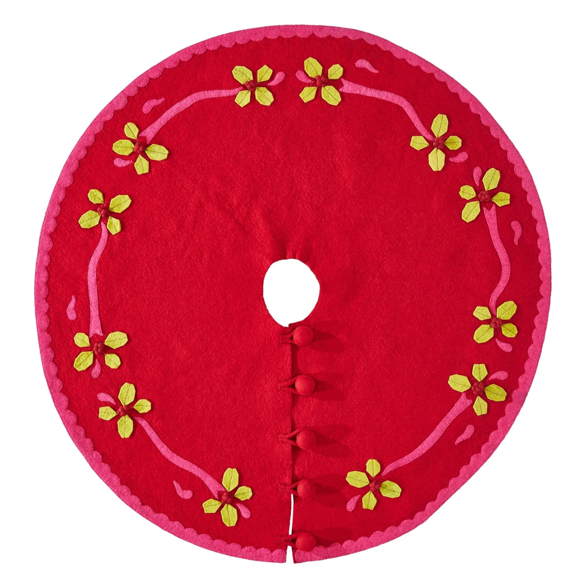 Handmade Christmas Tree Skirt Felt - Berries Red - 60" Arcadia Home - Image 6