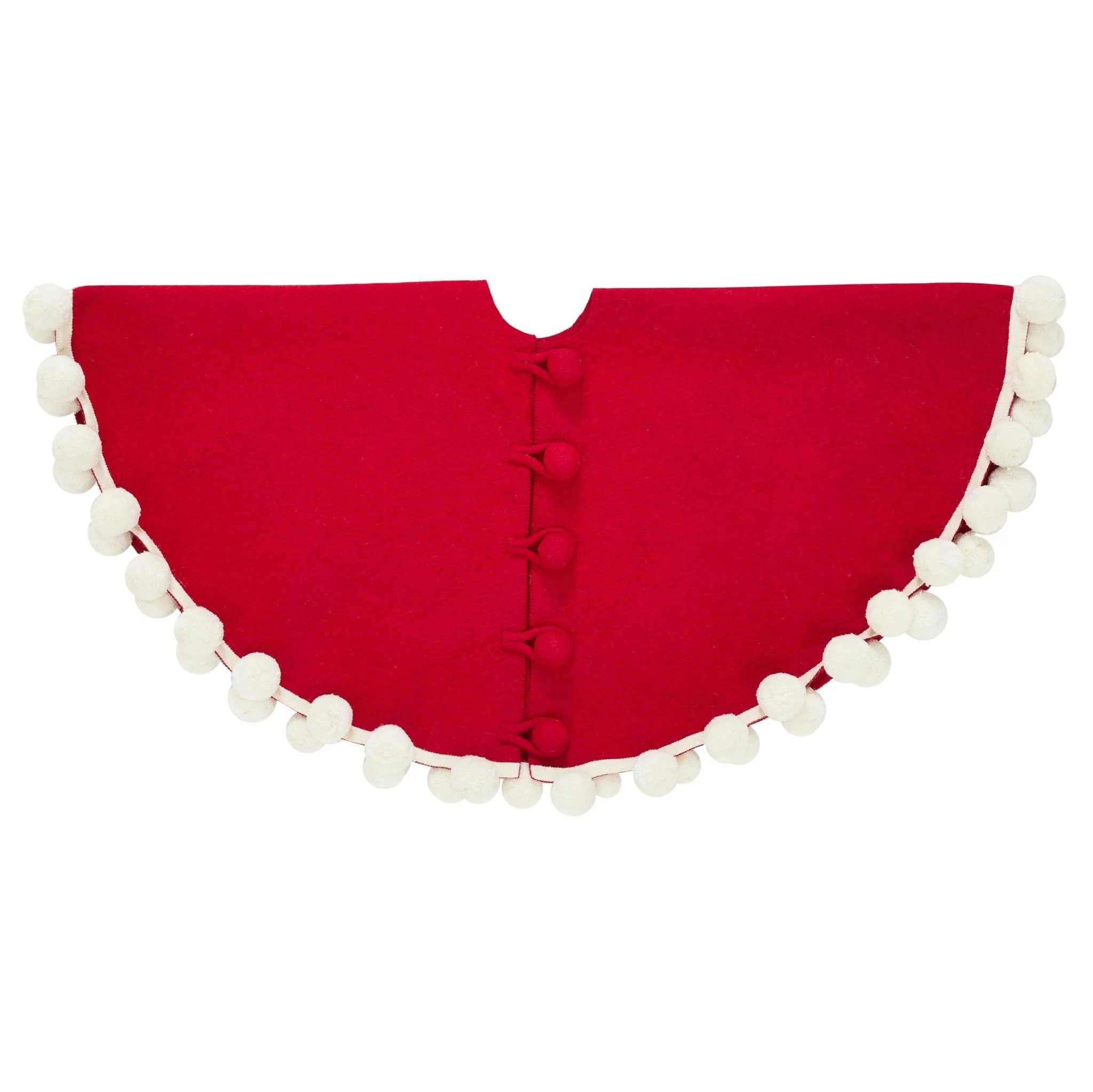 Handmade Christmas Tree Skirt Felt - Pom Poms Red 63" / 72" Arcadia Home - Image 4
