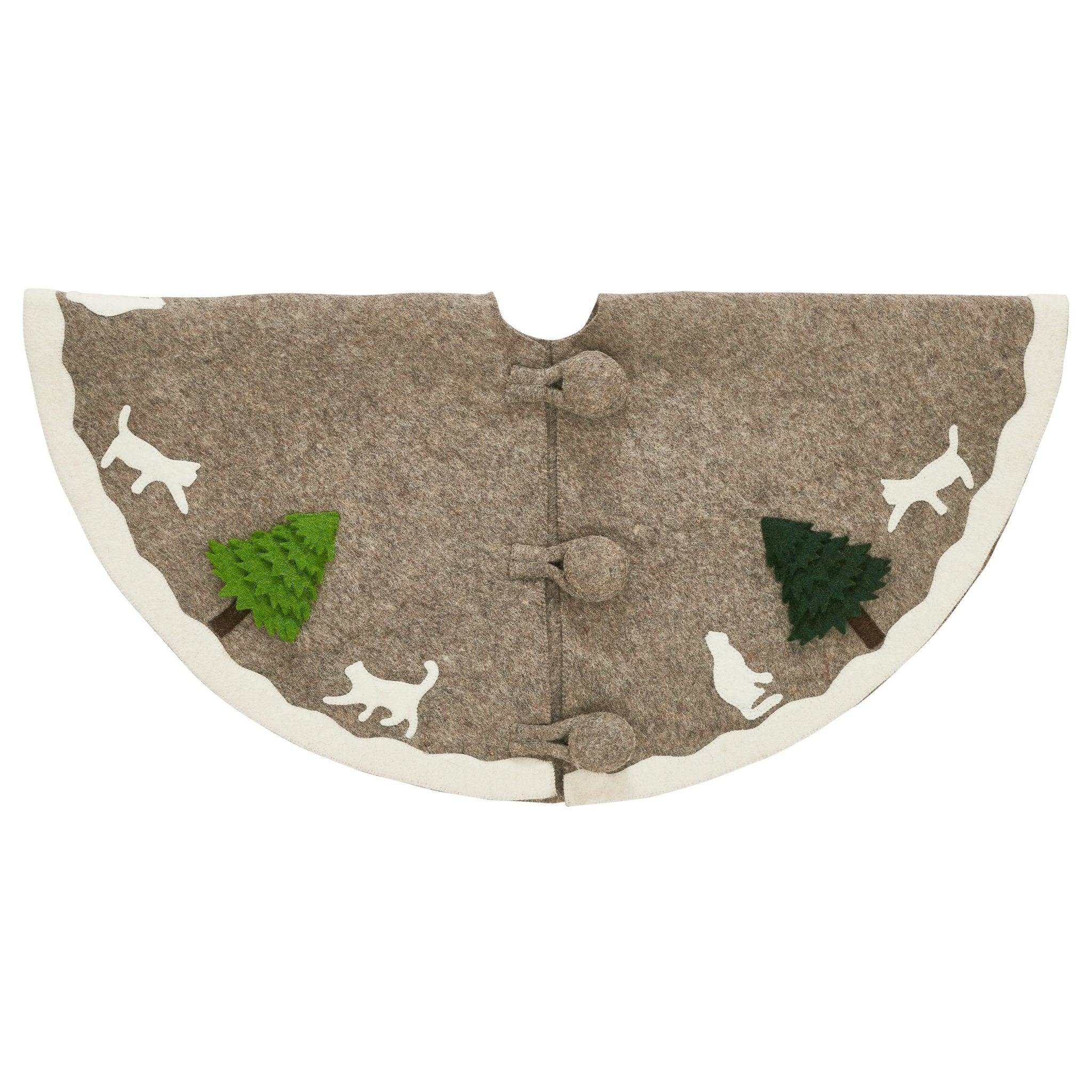 Handmade Felted Cats and Green Trees Grey Christmas Tree Skirt 36", Arcadia Home - Image 2