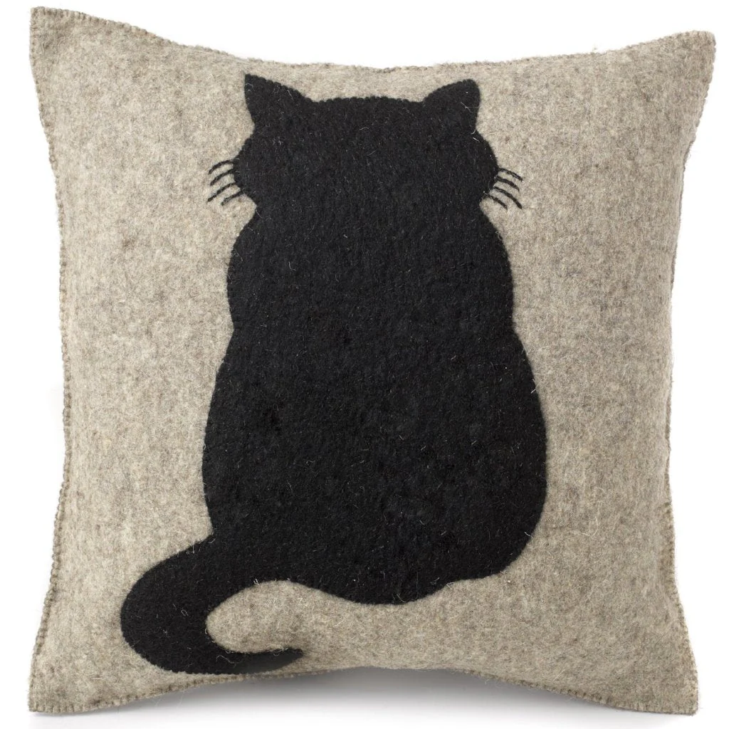 Handmade Pillow Hand Felted Wool - Cat Gray - Image 2