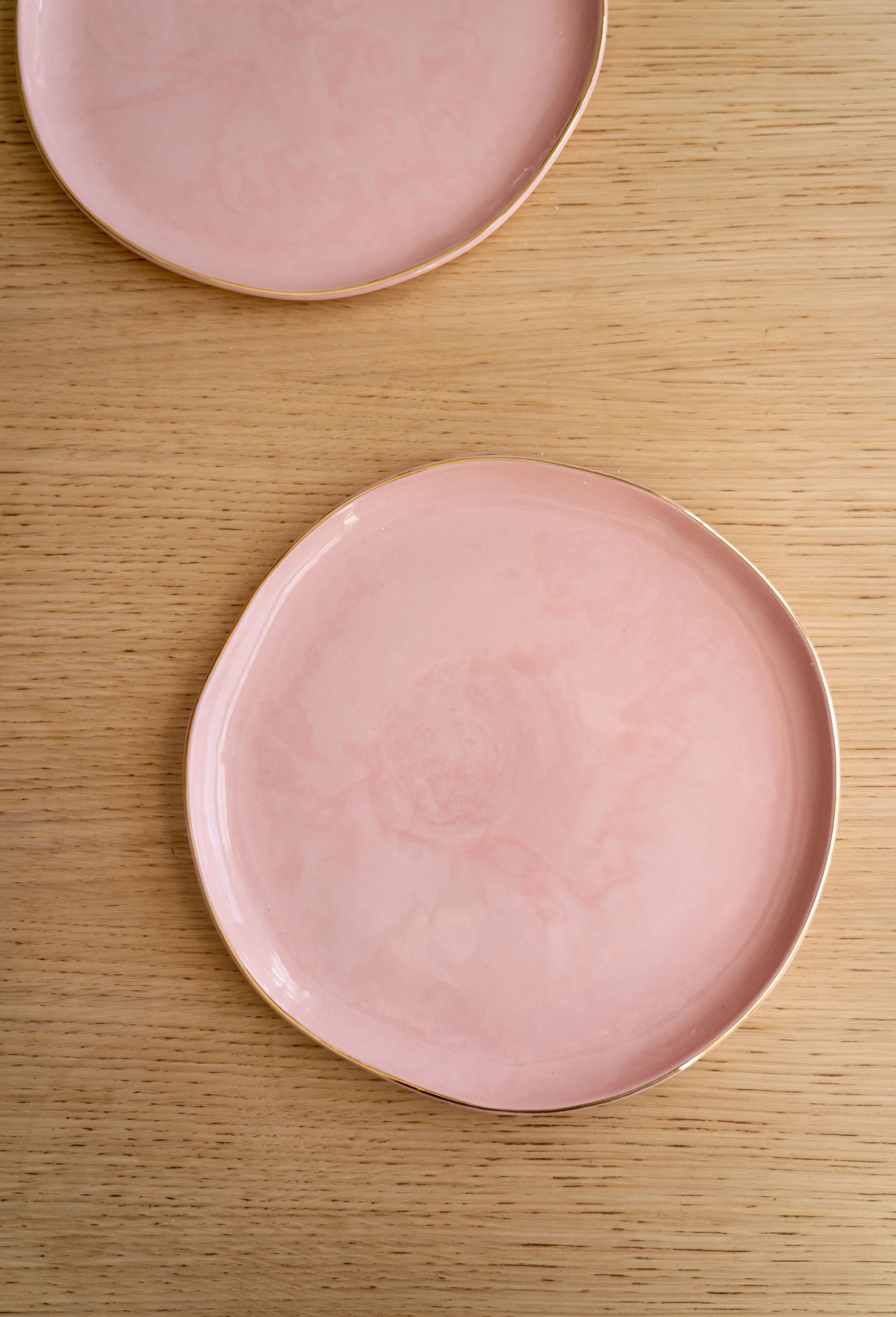 Handmade Porcelain Dinner Plates with Gold Rim. Powder Pink - Image 8