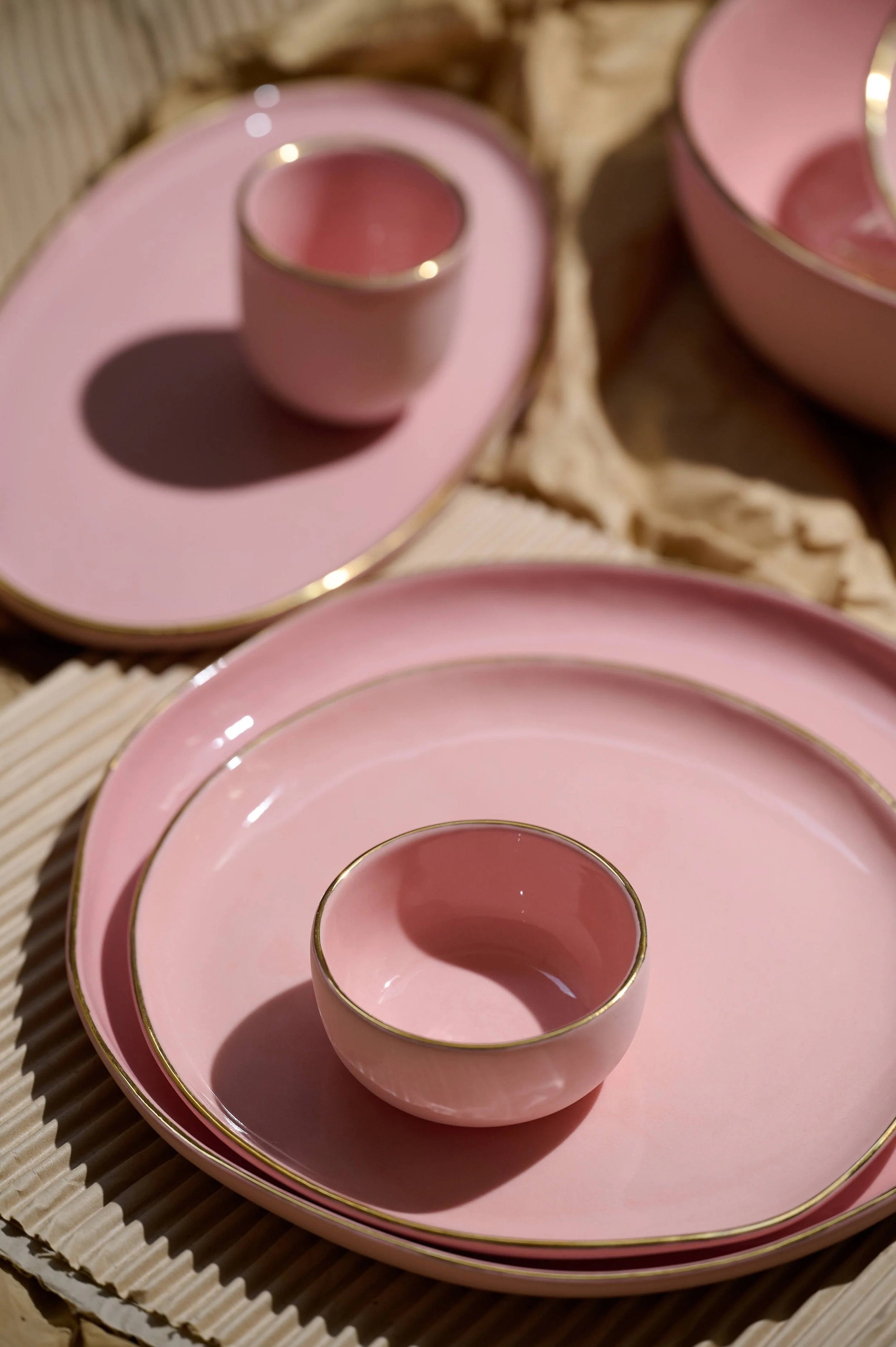Handmade Porcelain Pinch Bowl with Gold Rim. Powder Pink - Image 2