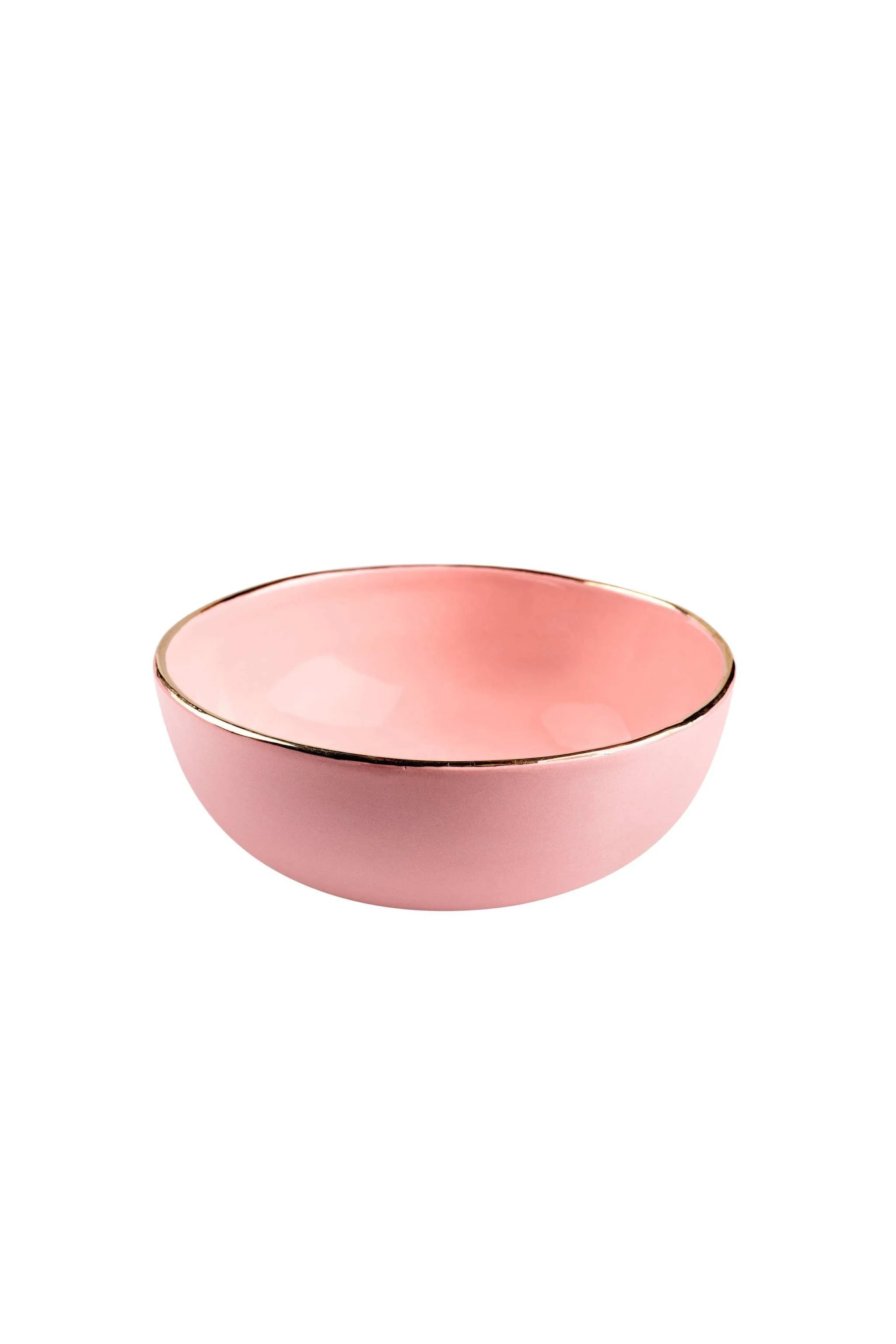 Handmade Porcelain Pink Salad Bowl with Gold Rim - Image 3